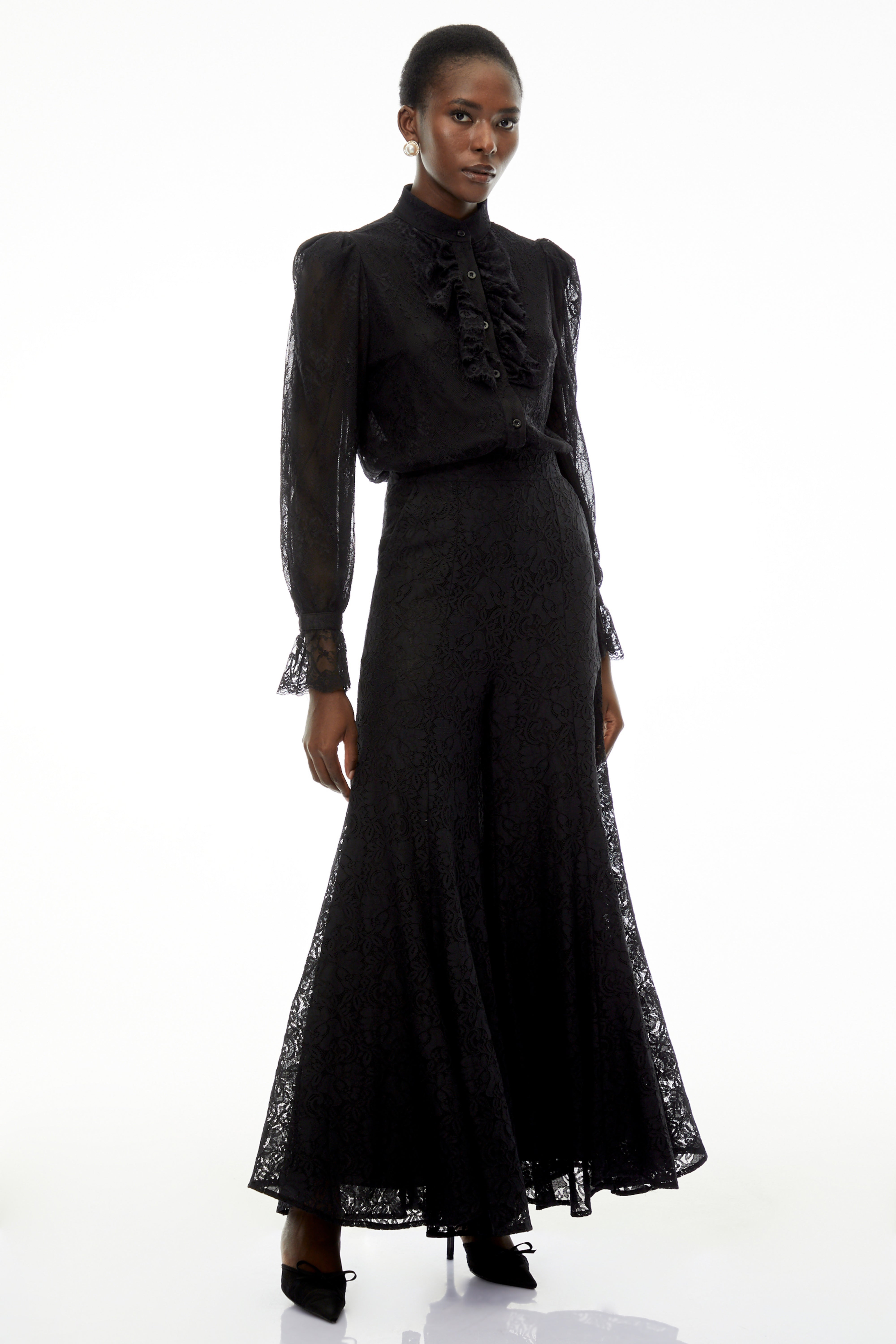 Brigitte Black High Neck Ruched Blouse