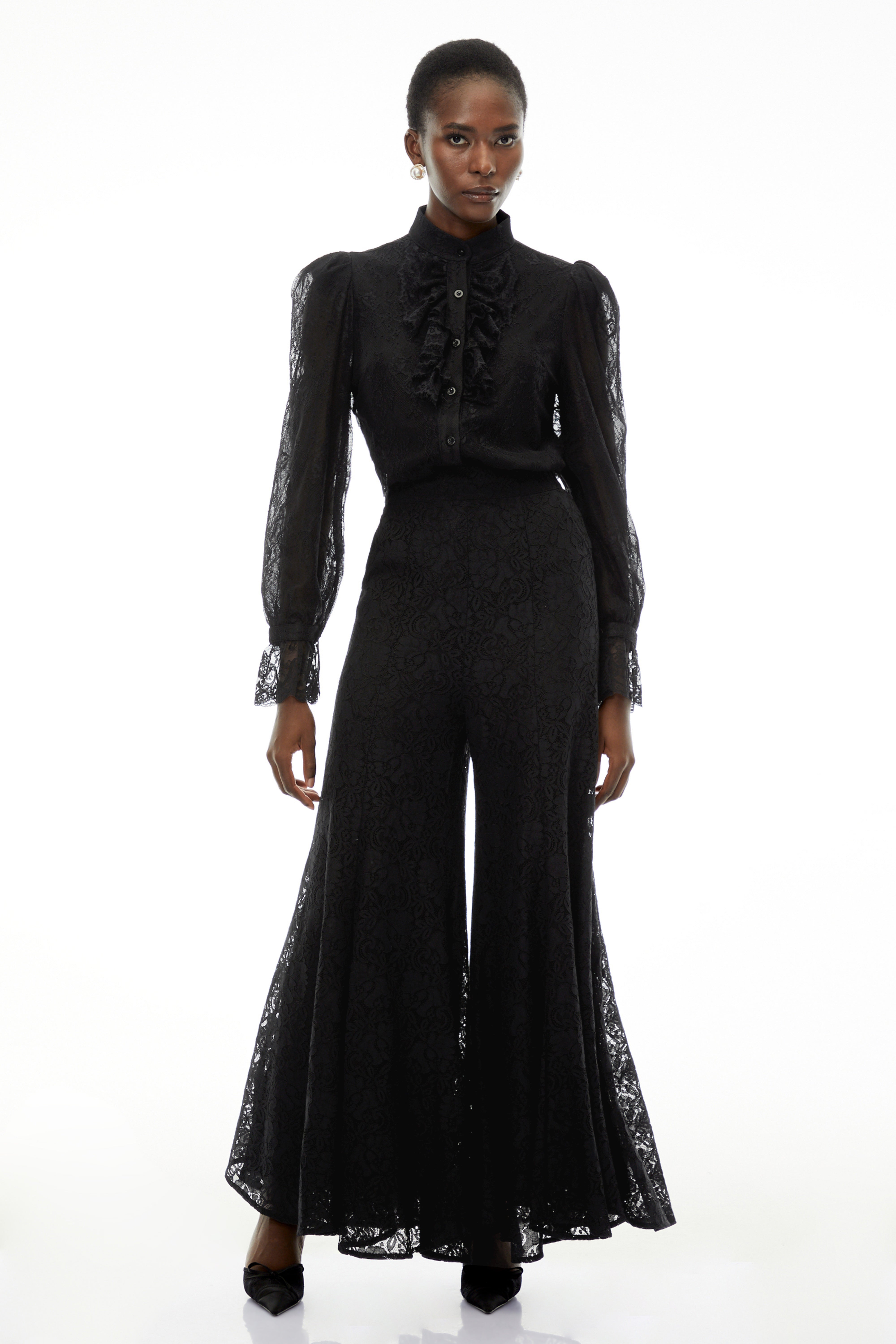 Brigitte Black High Neck Ruched Blouse