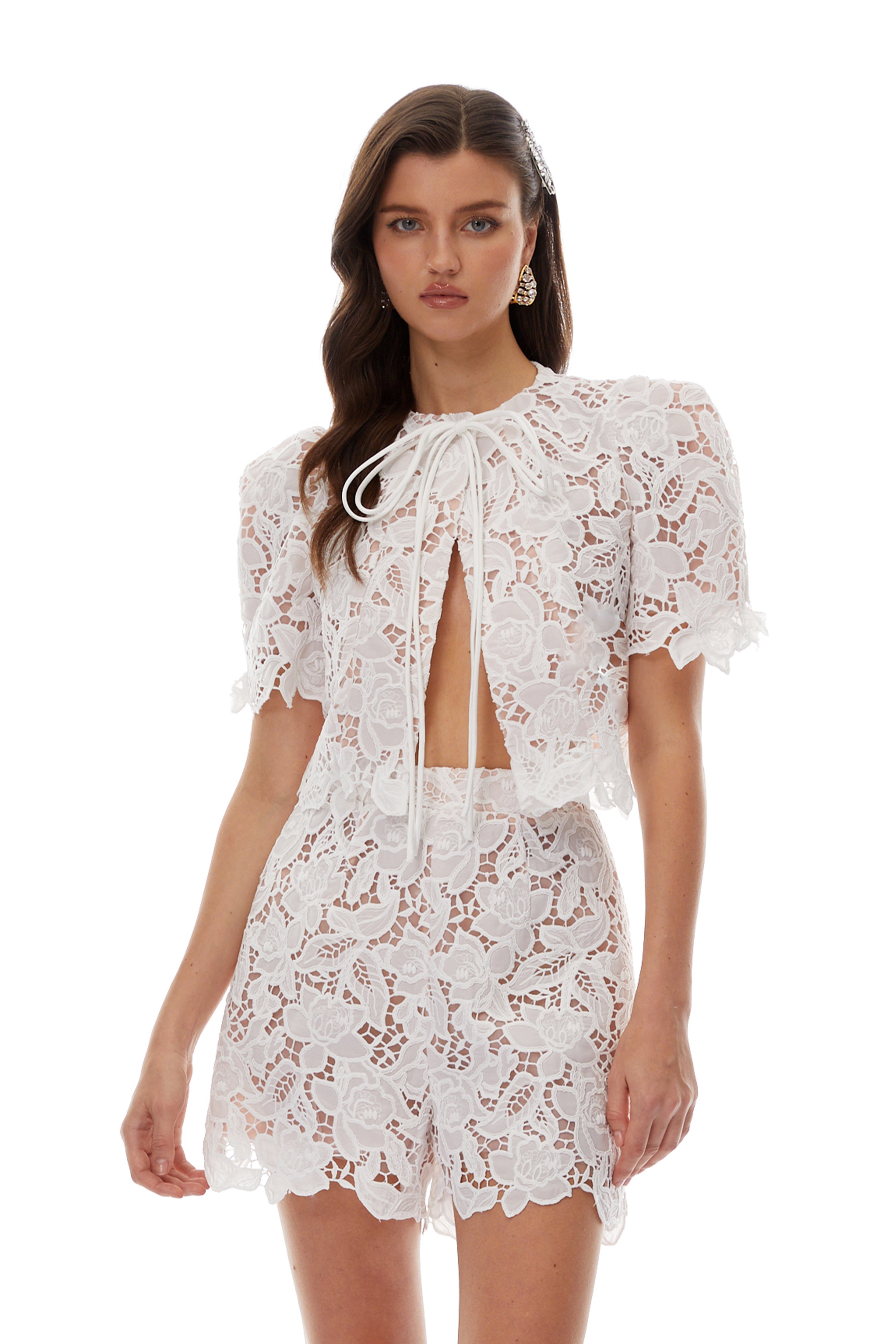 Brunhilde White Cut-Out Lace Top & Short Set (Final Sale-US Only)