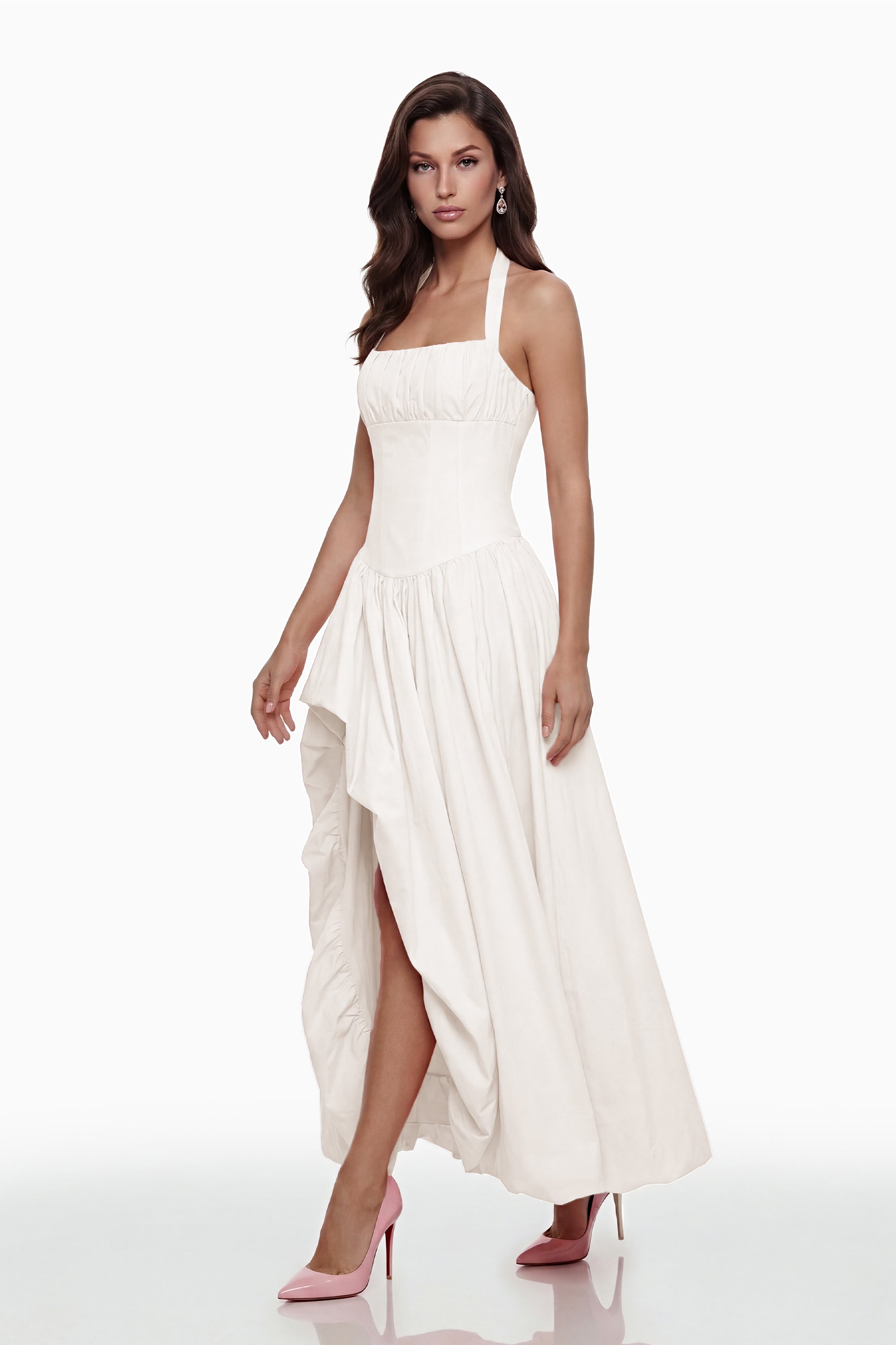 Caiya White Sleeveless Maxi Dress with Slit (Final Sale-US Only)