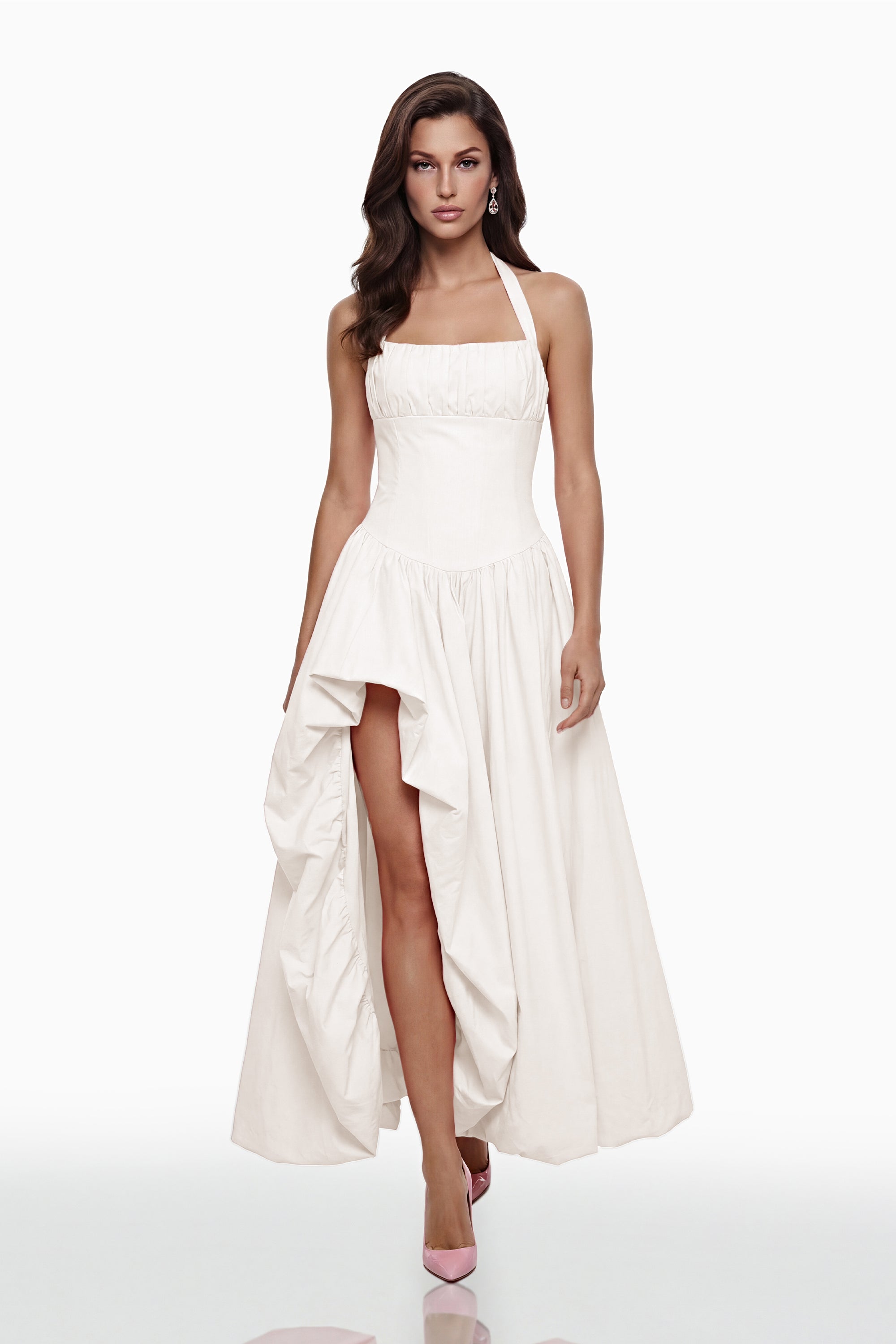 Caiya White Sleeveless Maxi Dress with Slit (Final Sale-US Only)