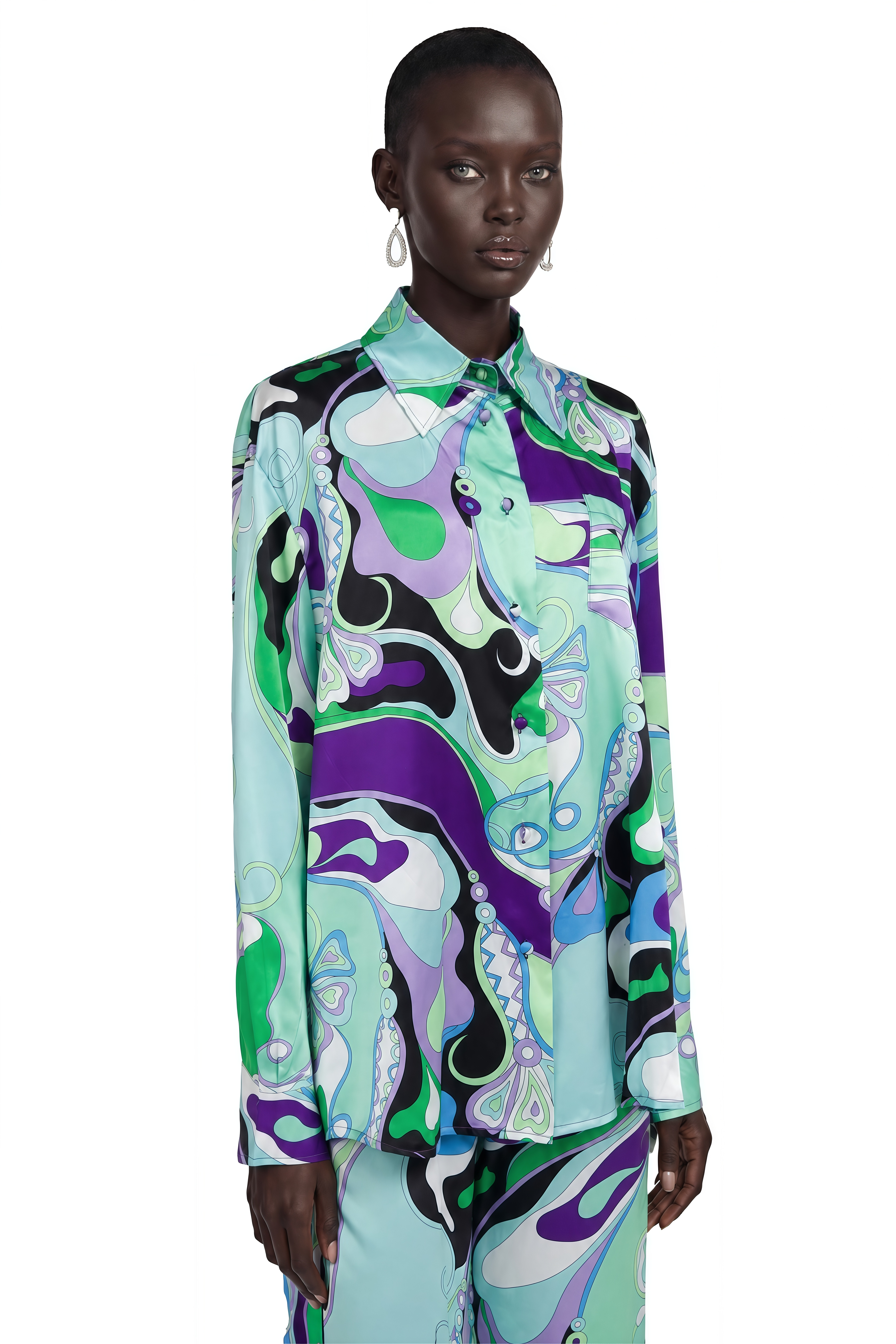 Calista Green Printed Shirt & Wide-Leg Trousers Set