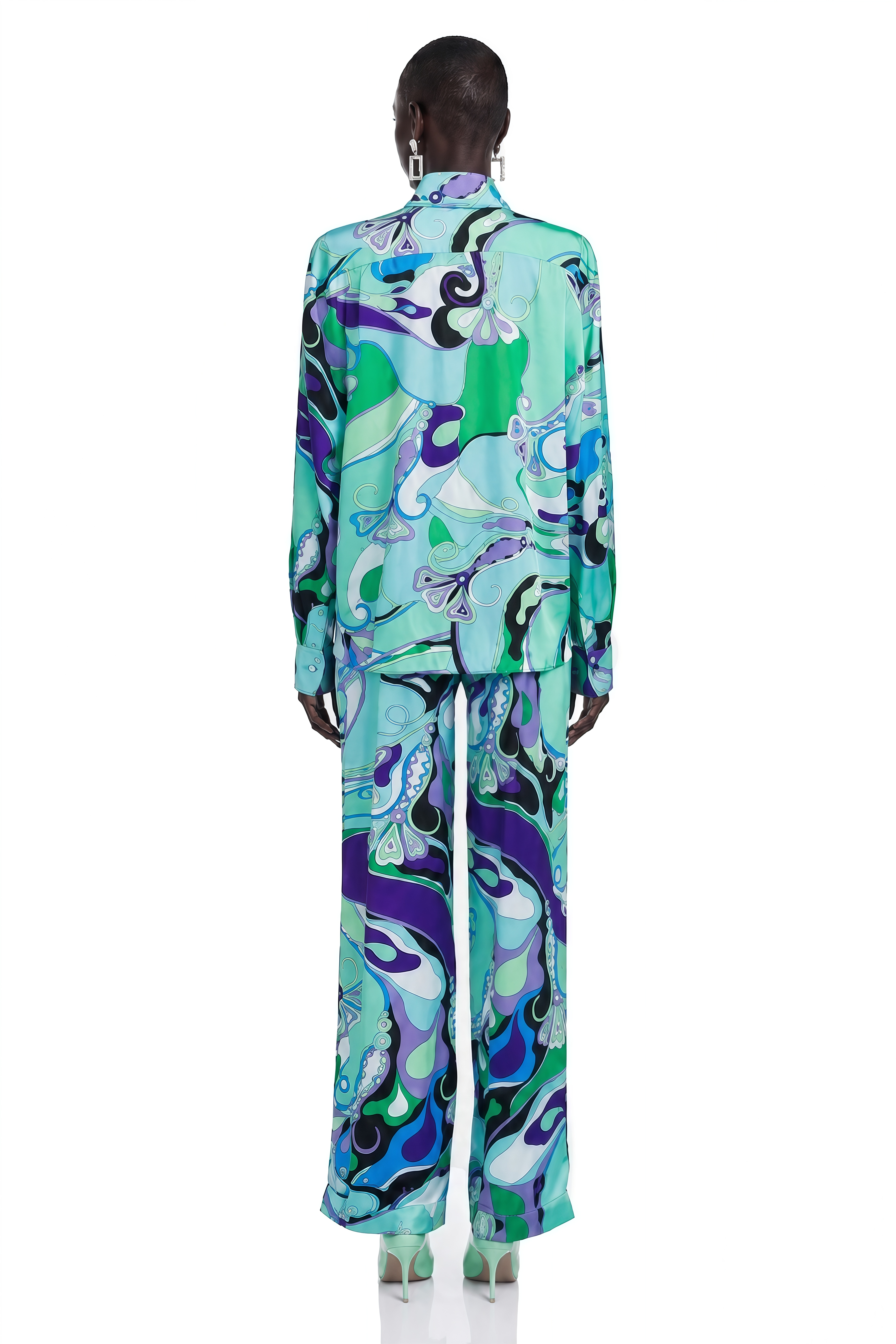 Calista Green Printed Shirt & Wide-Leg Trousers Set
