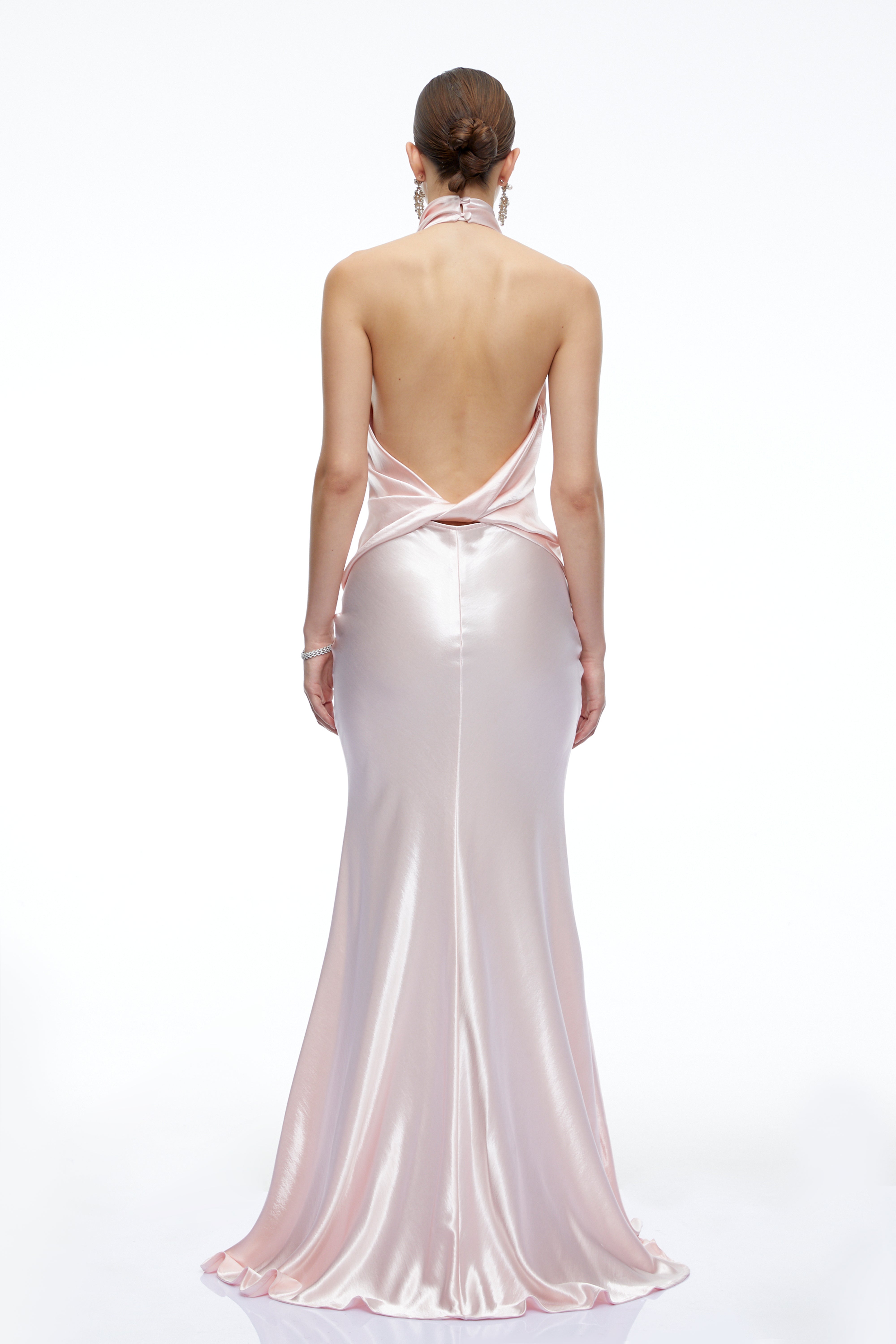 Camille Pink Satin Halterneck Maxi Dress