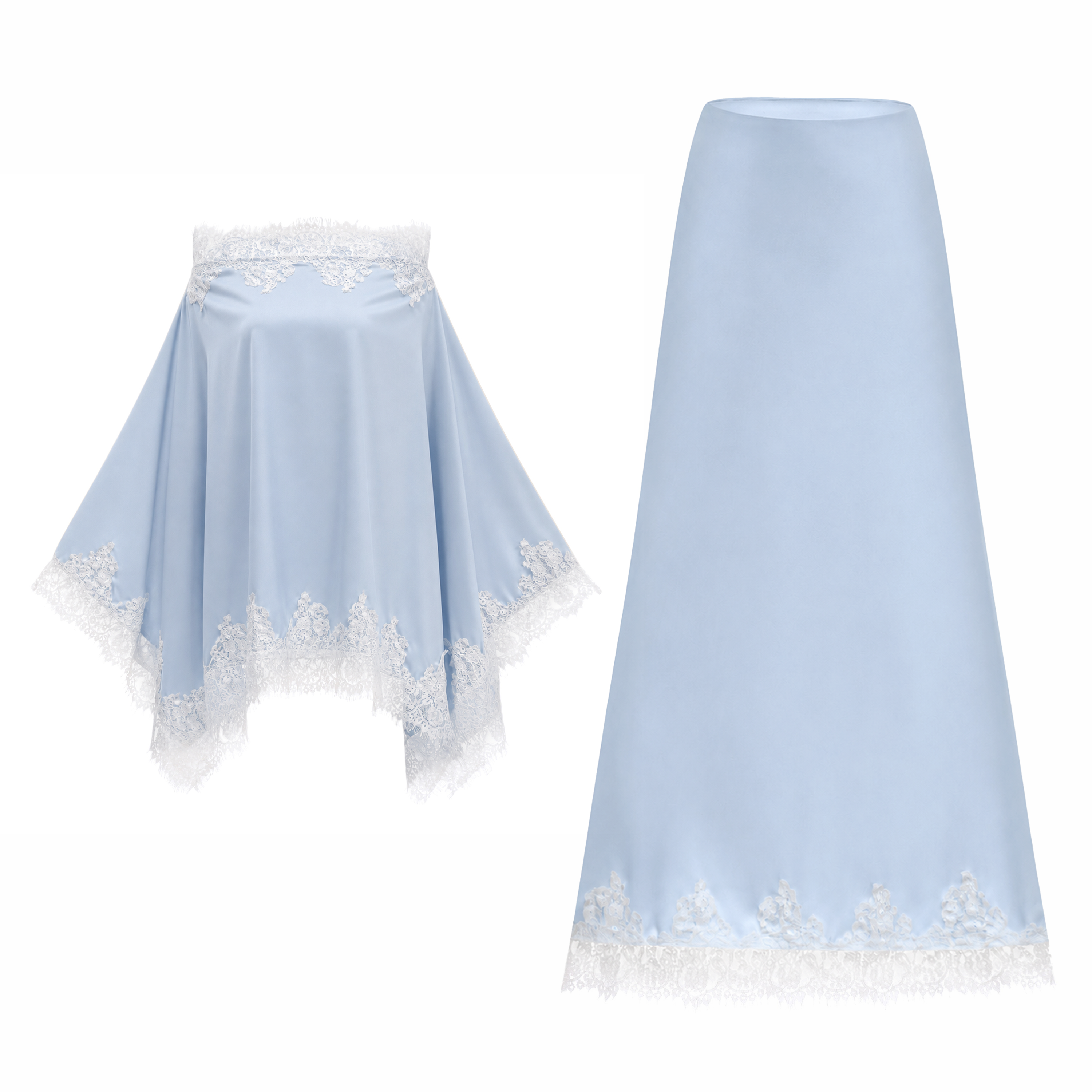 Carlota Blue Cape & Skirt Set with Lace Trim