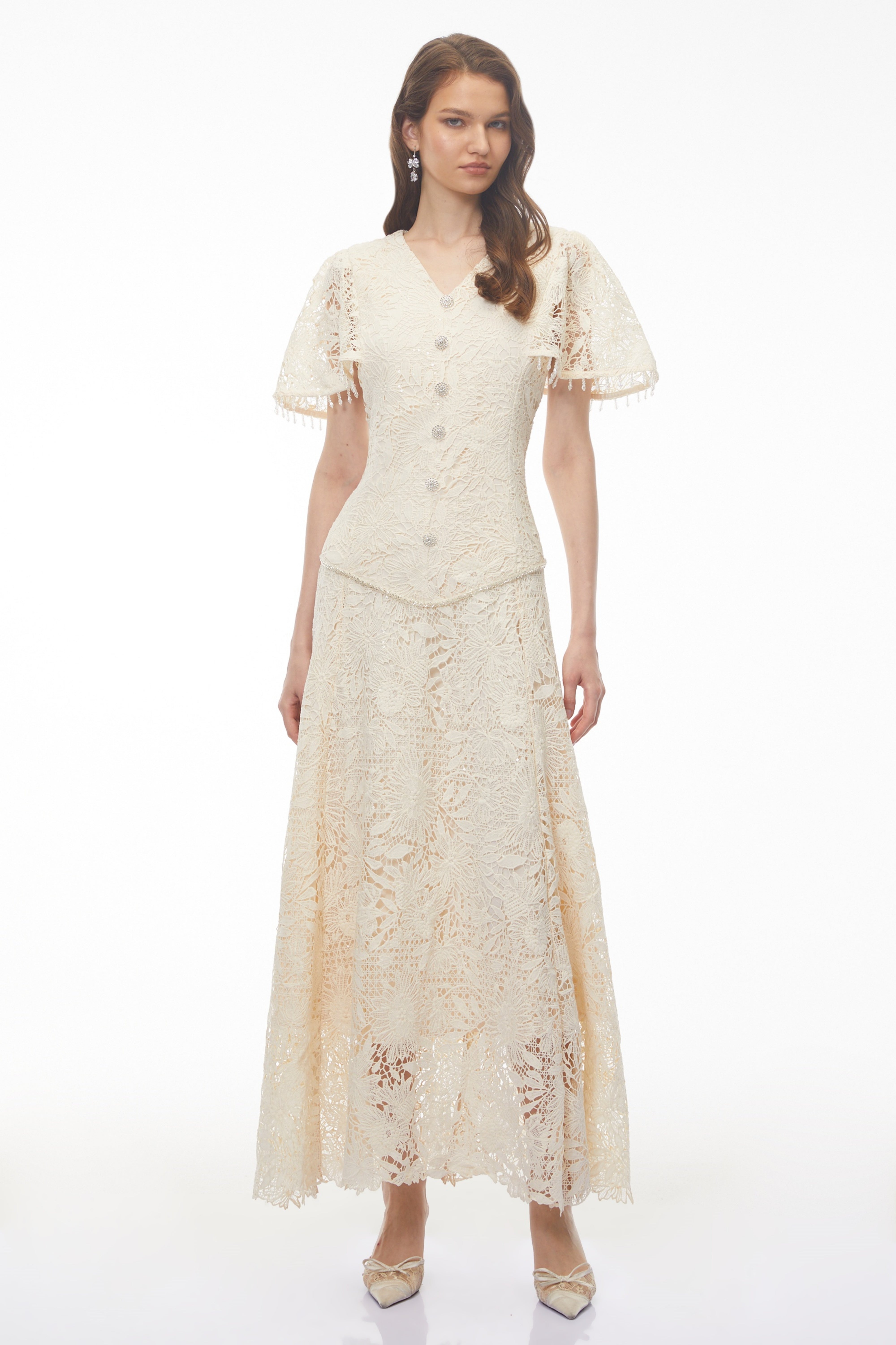 Carlota White Sequin Floral Lace Maxi Dress (Final Sale-US Only)