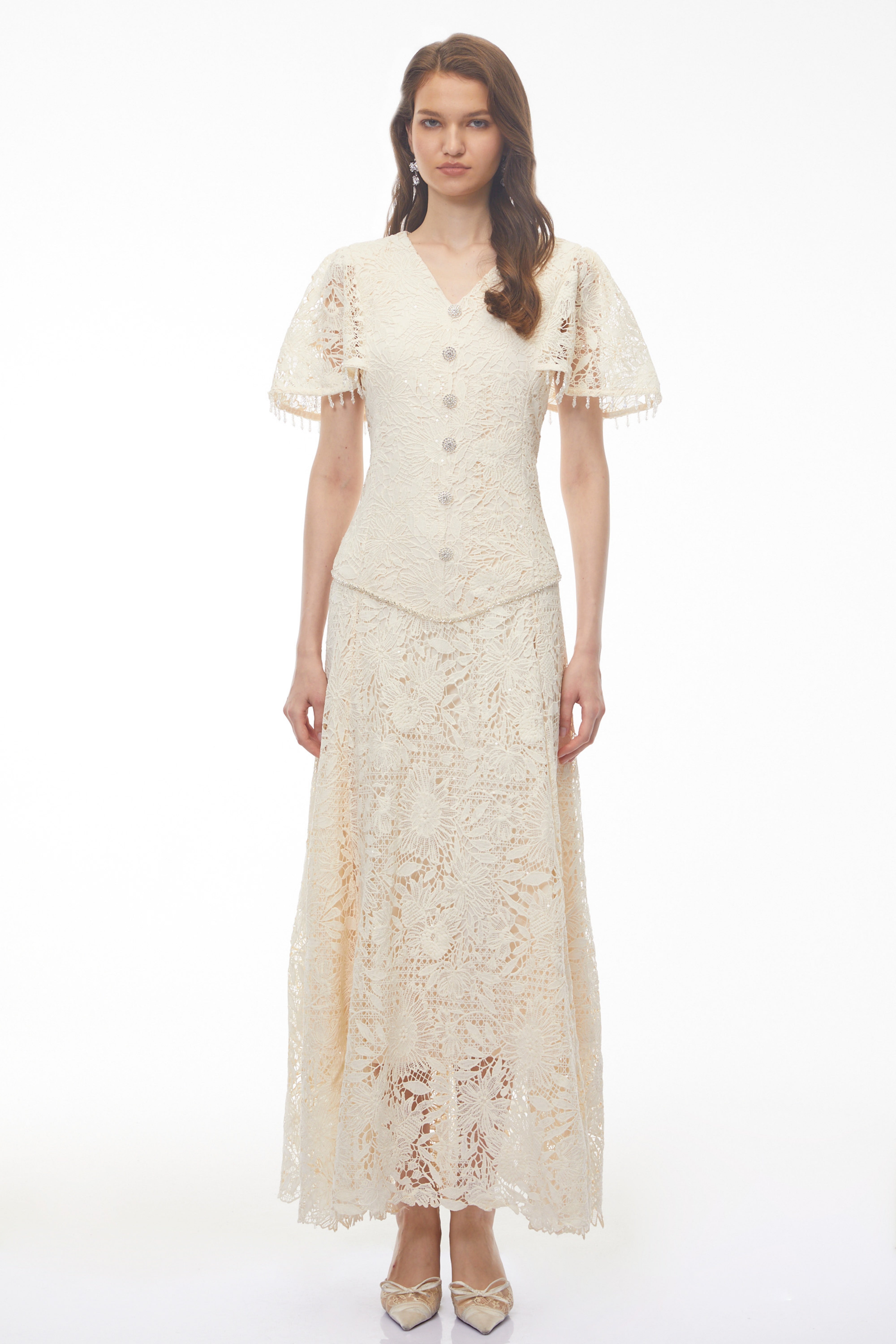 Carlota White Sequin Floral Lace Maxi Dress (Final Sale-US Only)