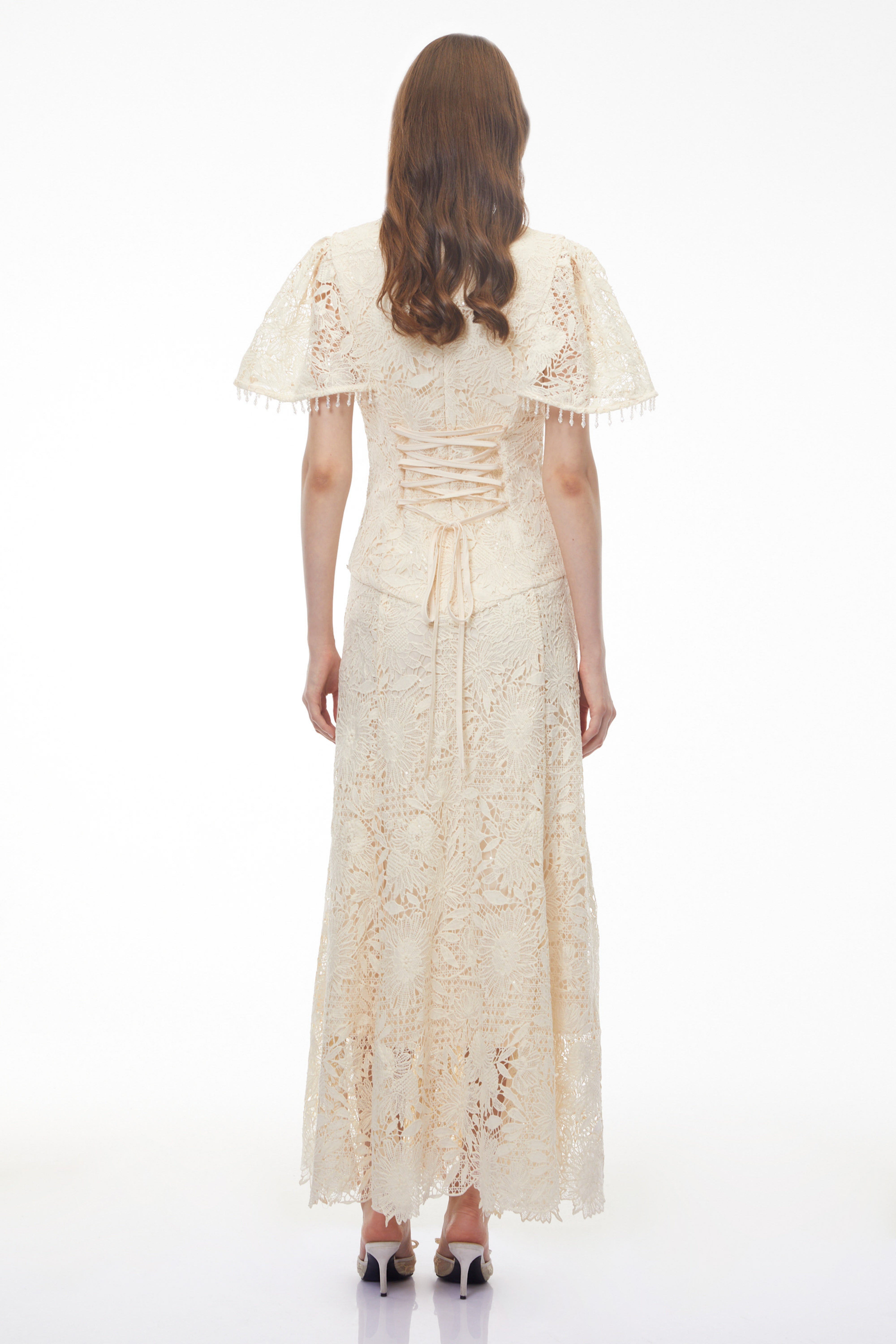 Carlota White Sequin Floral Lace Maxi Dress (Final Sale-US Only)