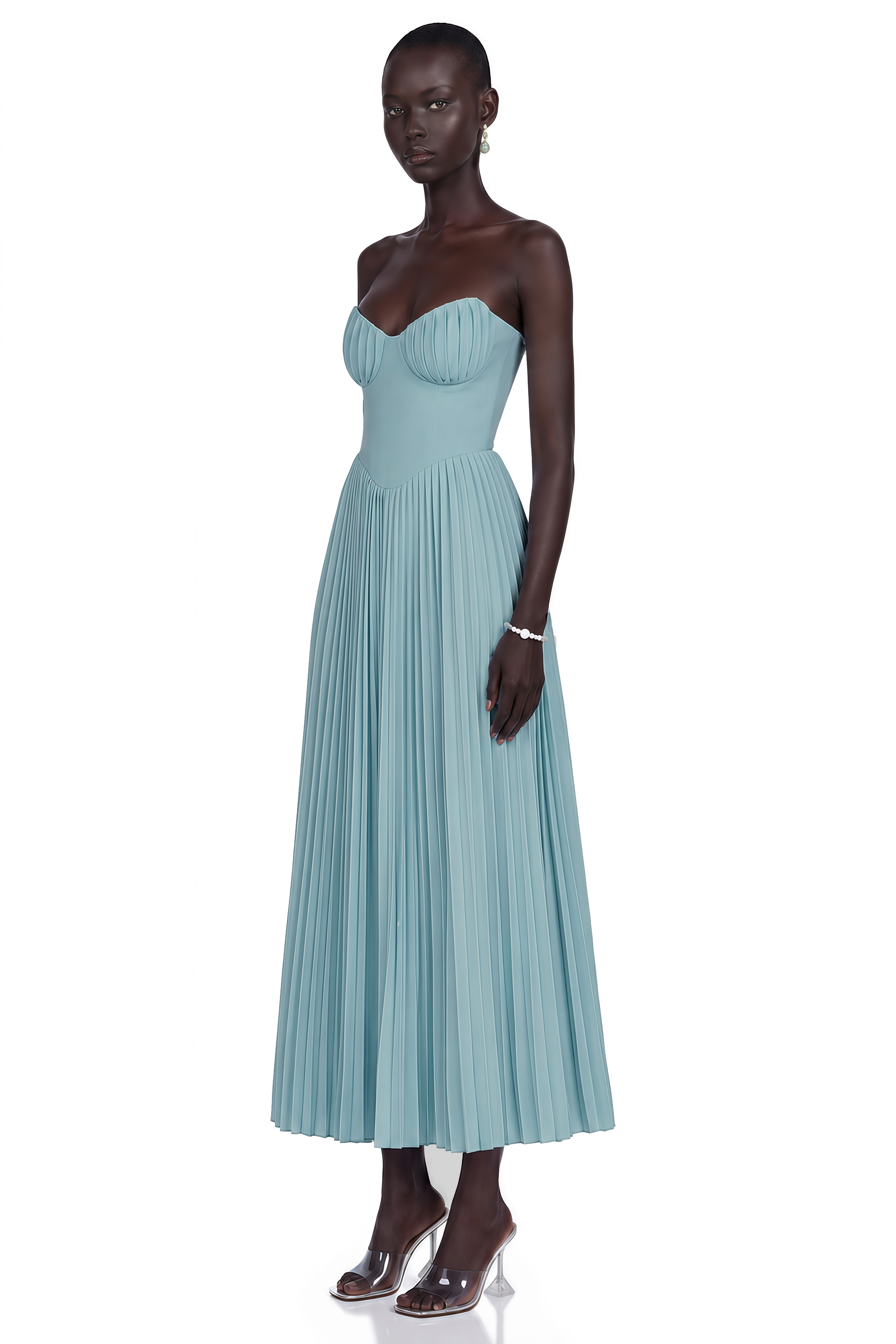 Robe longue corset plissée Carlotta Blue