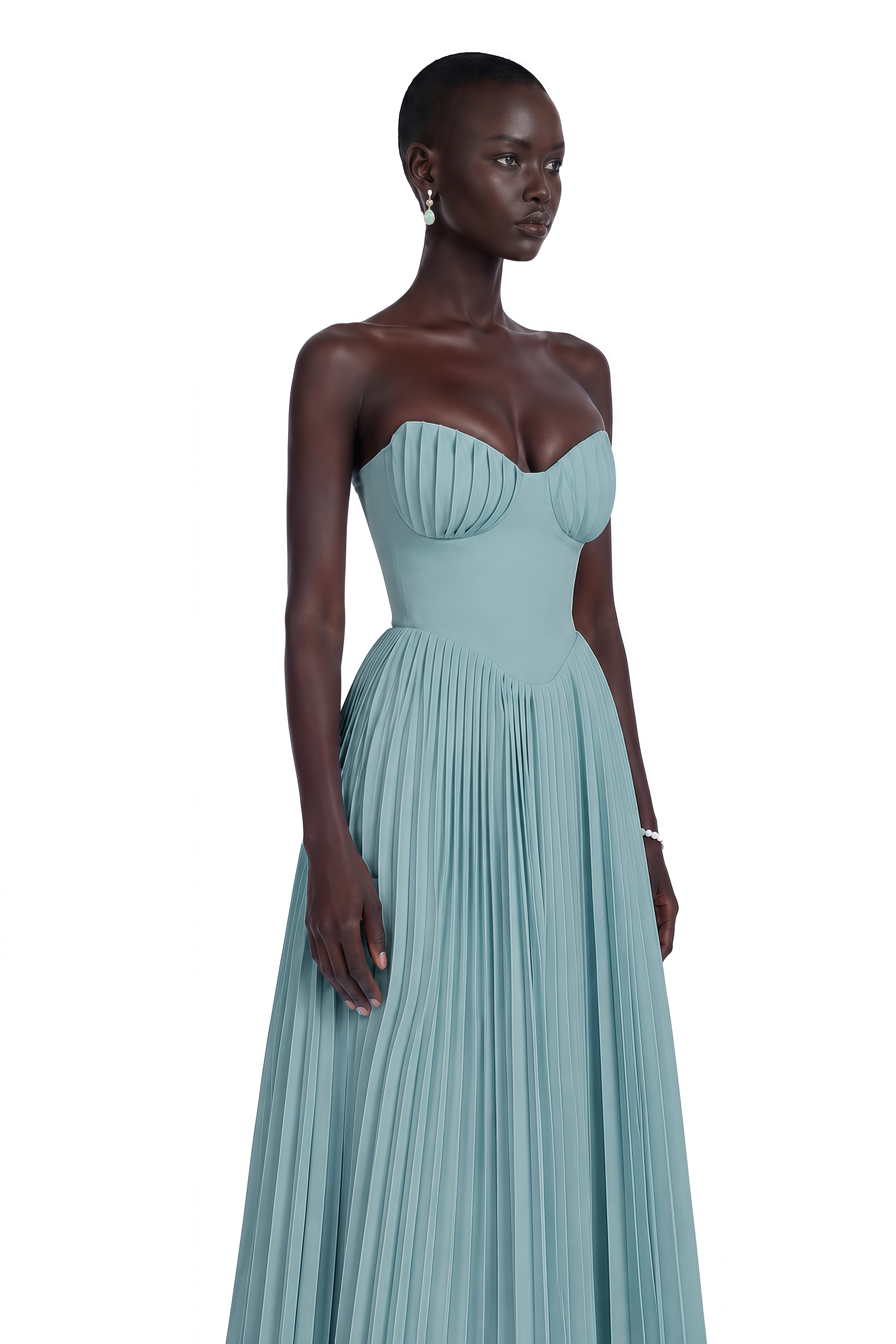 Robe longue corset plissée Carlotta Blue