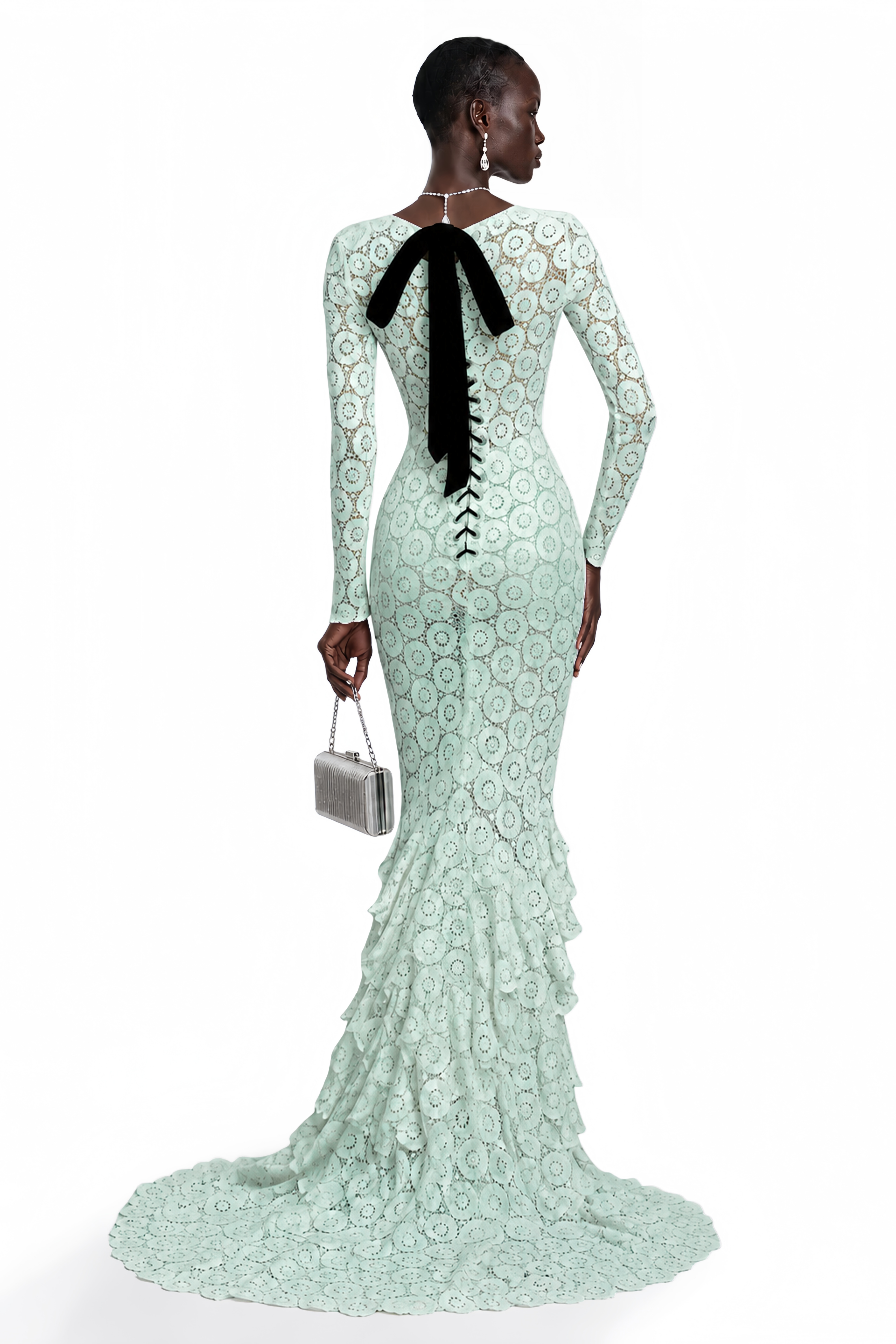 Cass Mint Green V-Neck Lace Bodycon Maxi Dress