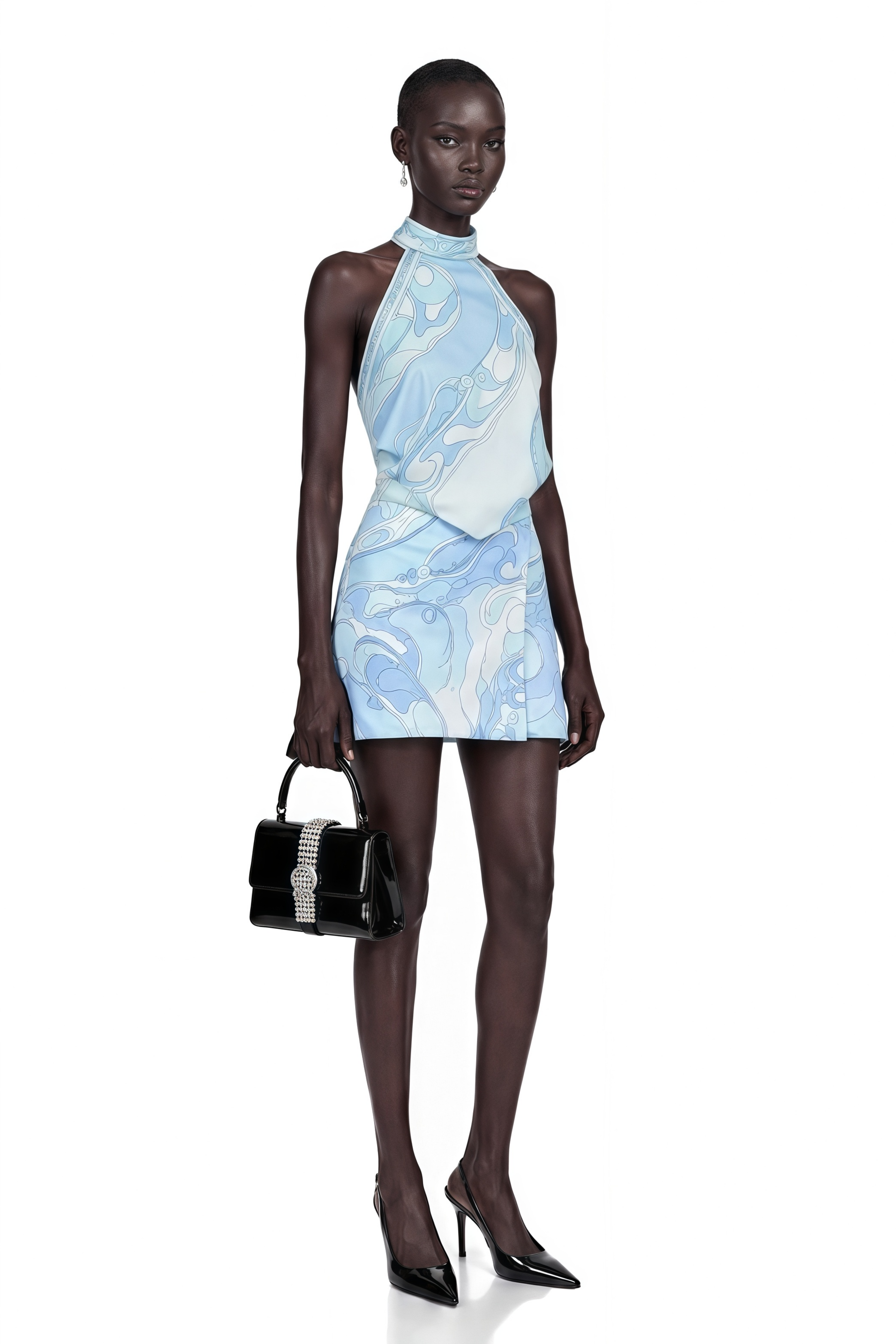 Cassia Blue Floral Halterneck Top & Skirt Set
