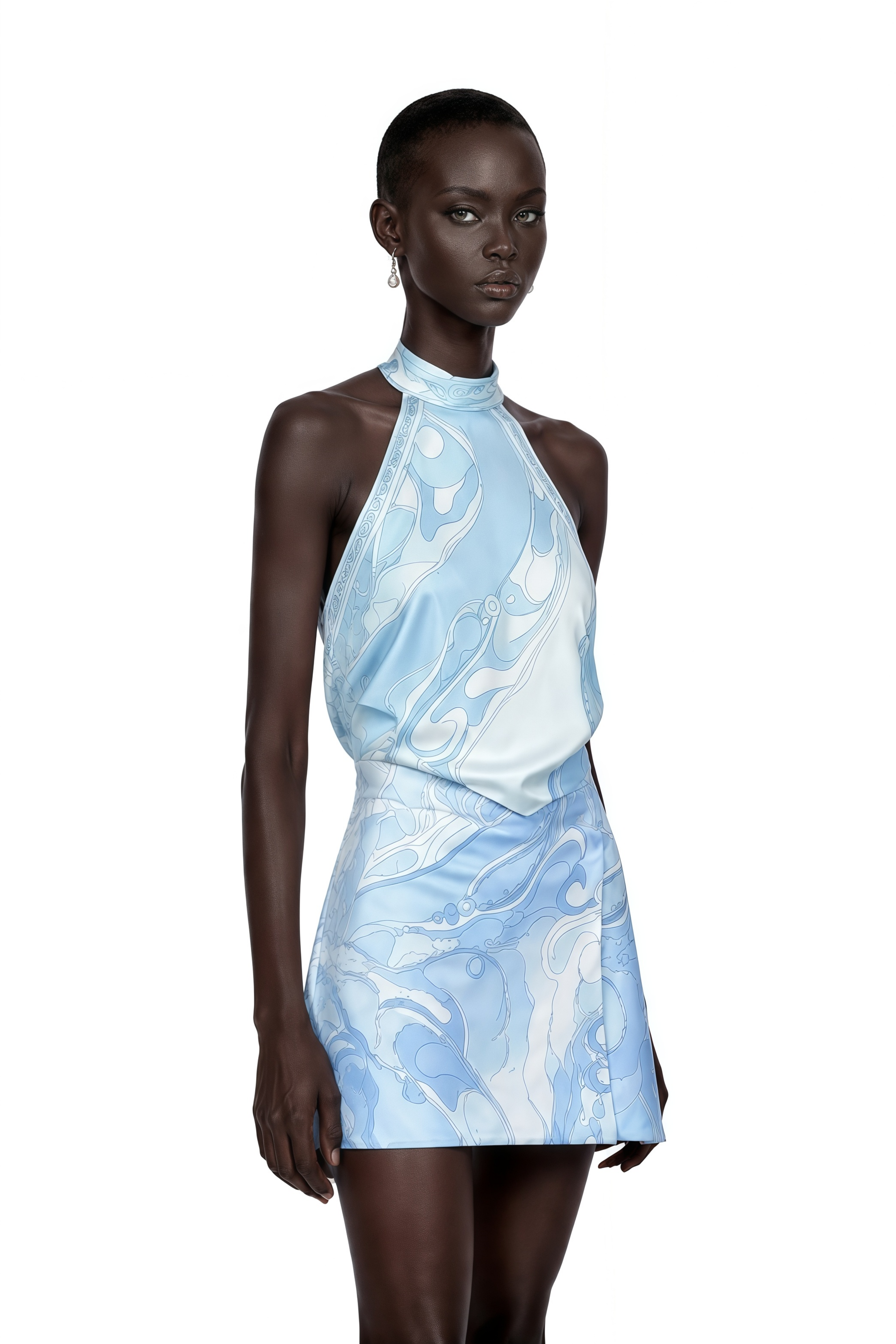 Cassia Blue Floral Halterneck Top & Skirt Set