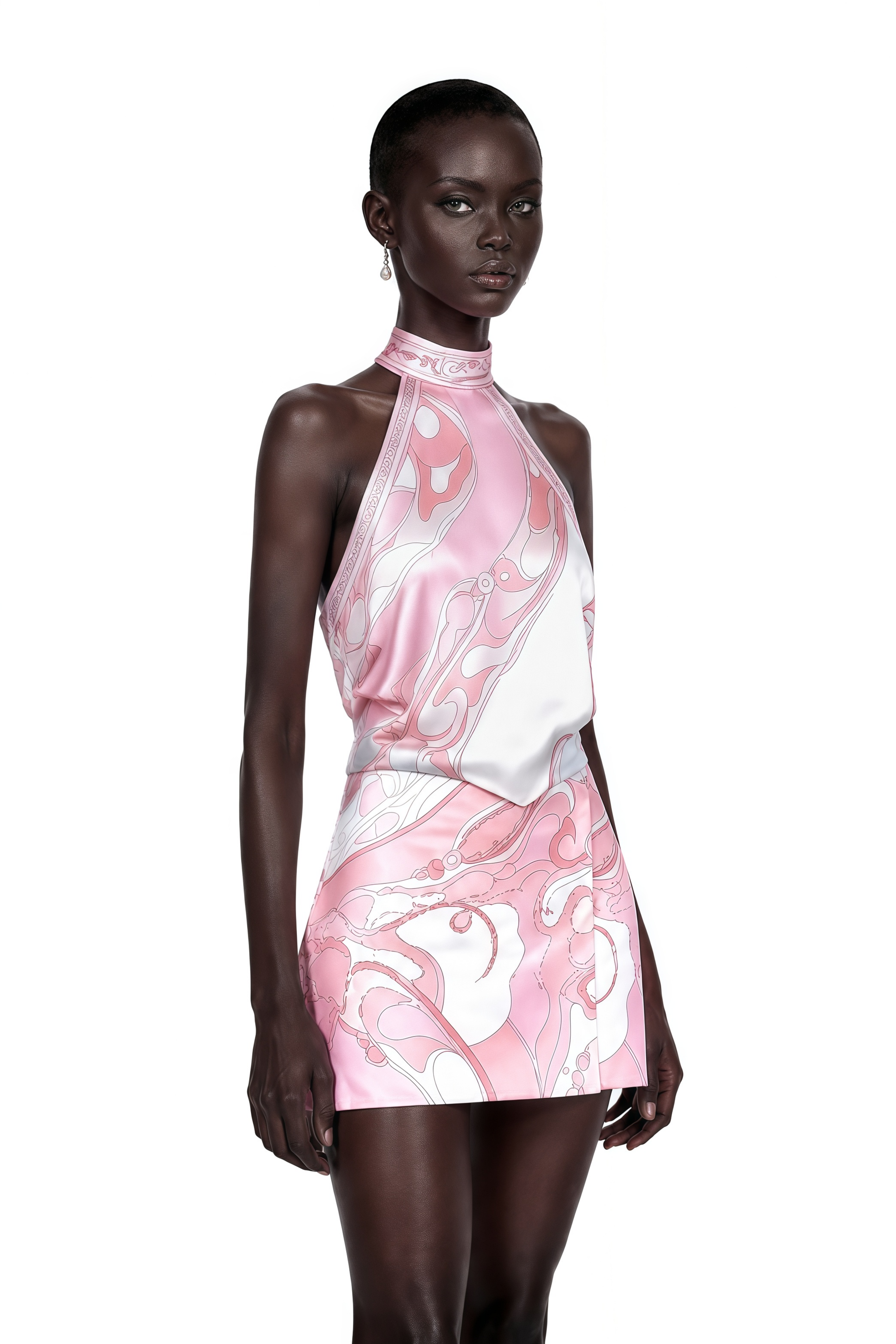 Cassia Pink Floral Halterneck Top & Skirt Set