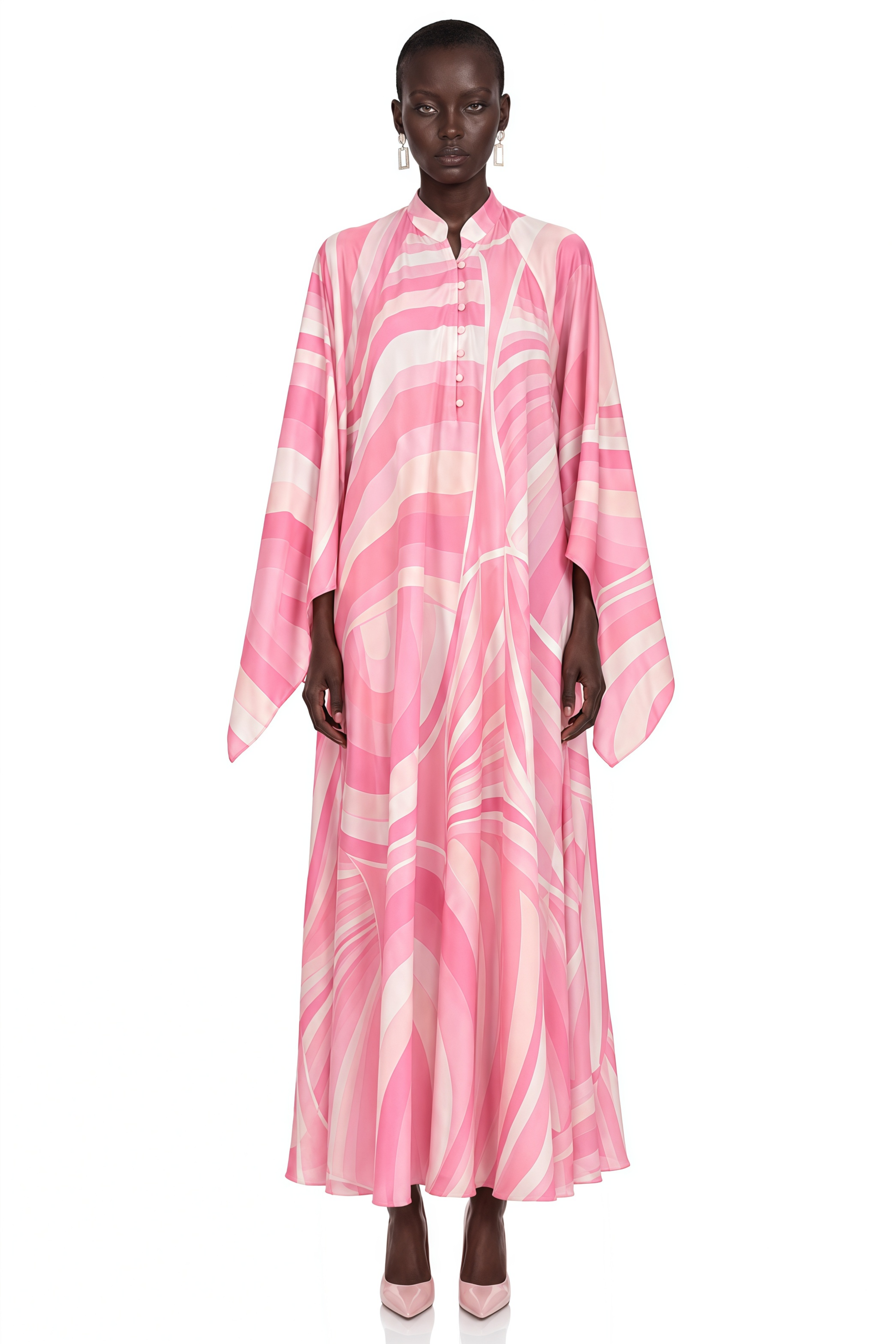Cassia Pink Printed Cape Sleeve Maxi Dress