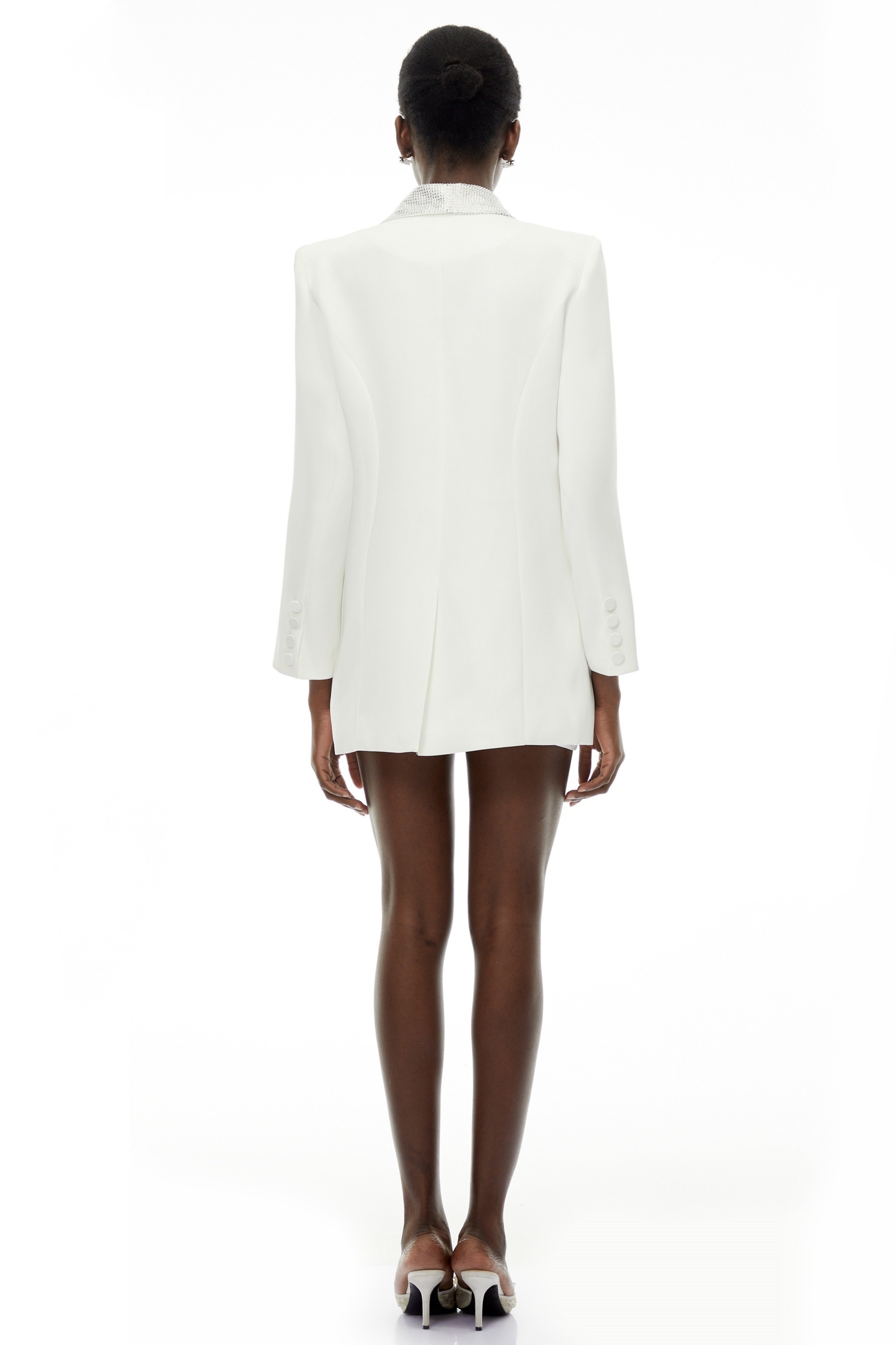 Caterina White Plunge Neck Embellished Blazer (Final Sale)