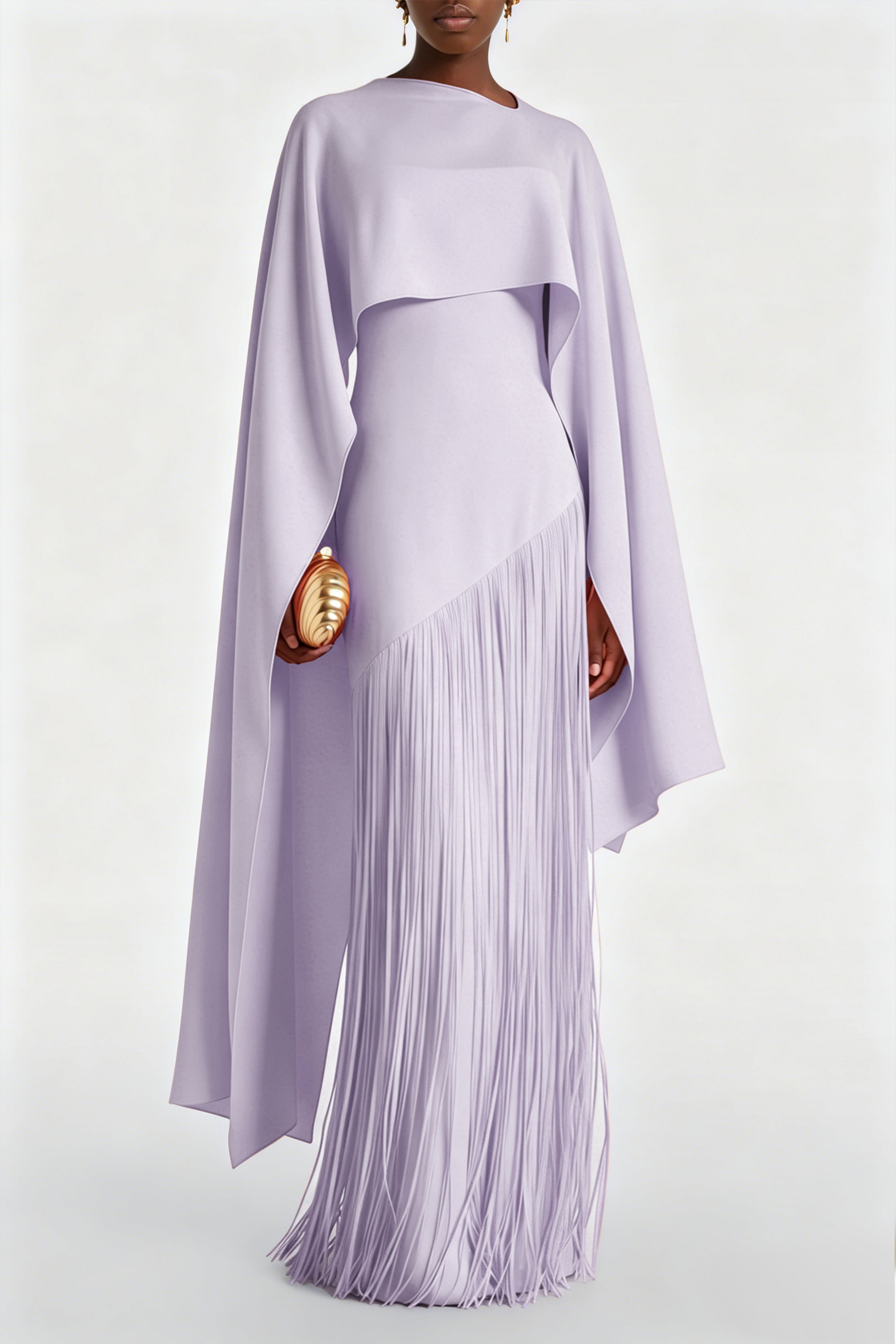 Cayetana Lilac Fringe Maxi Dress with Cape Effect (Final Sale-US Only)