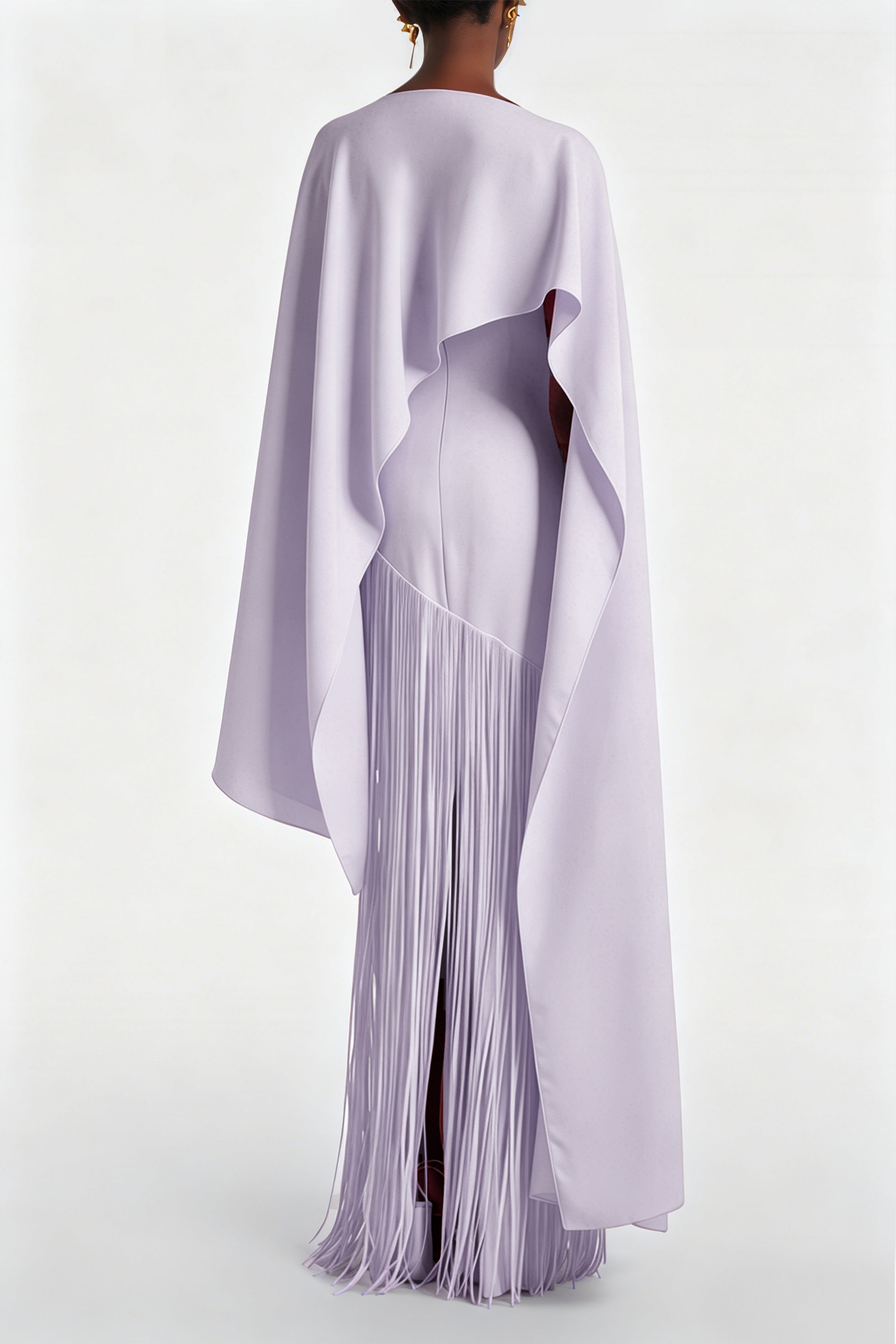 Cayetana Lilac Fringe Maxi Dress with Cape Effect (Final Sale-US Only)