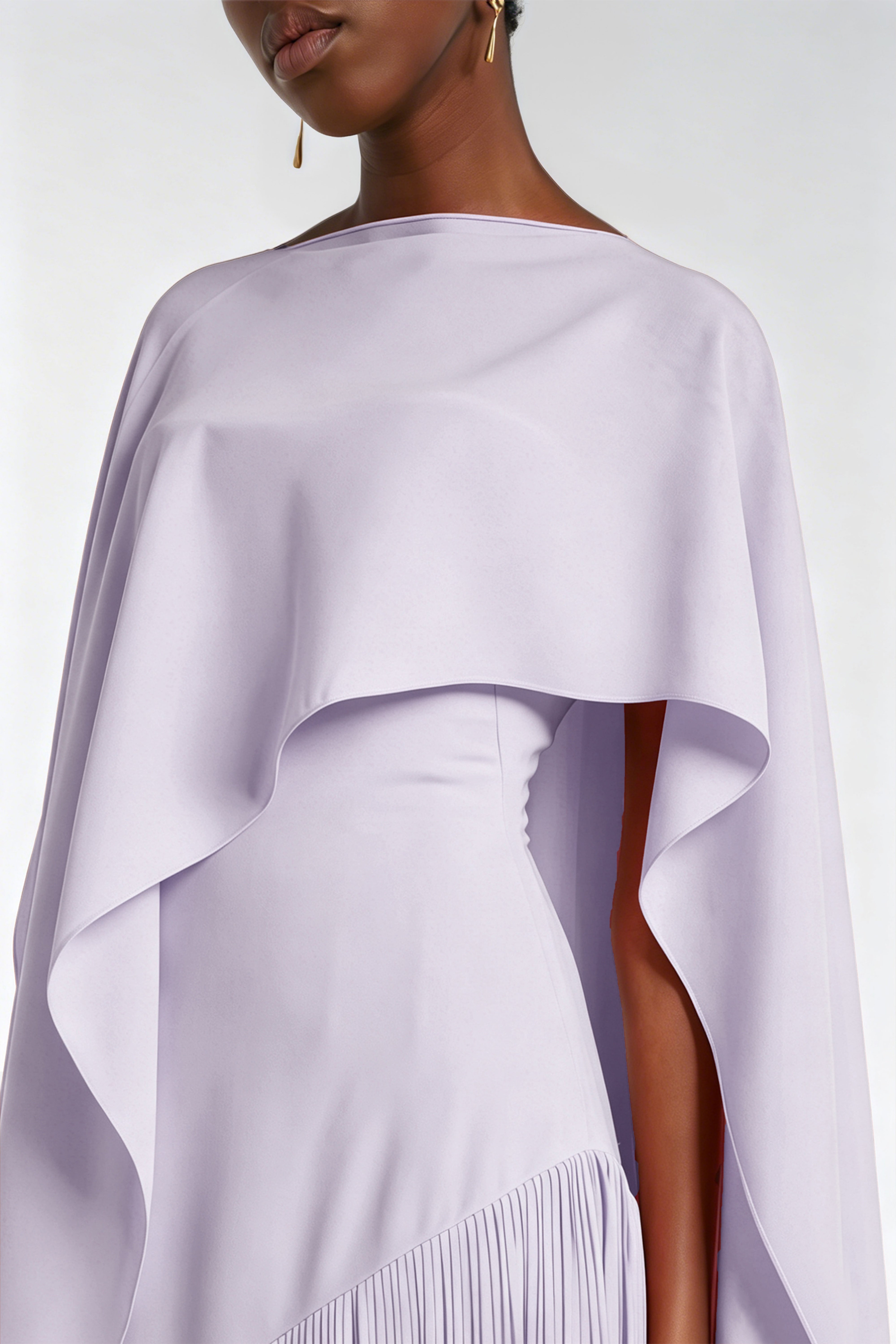 Cayetana Lilac Fringe Maxi Dress with Cape Effect (Final Sale-US Only)