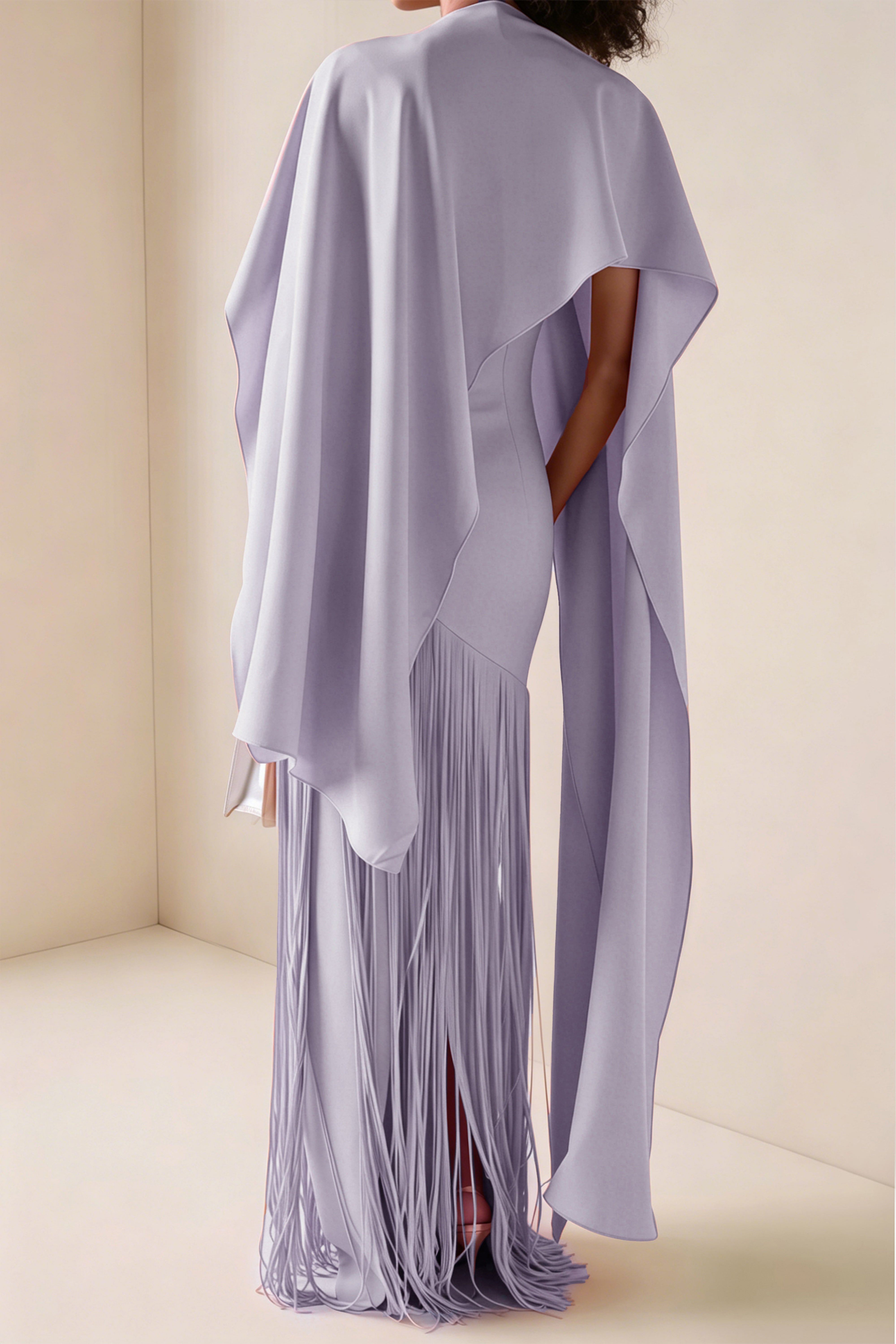 Cayetana Lilac Fringe Maxi Dress with Cape Effect (Final Sale-US Only)