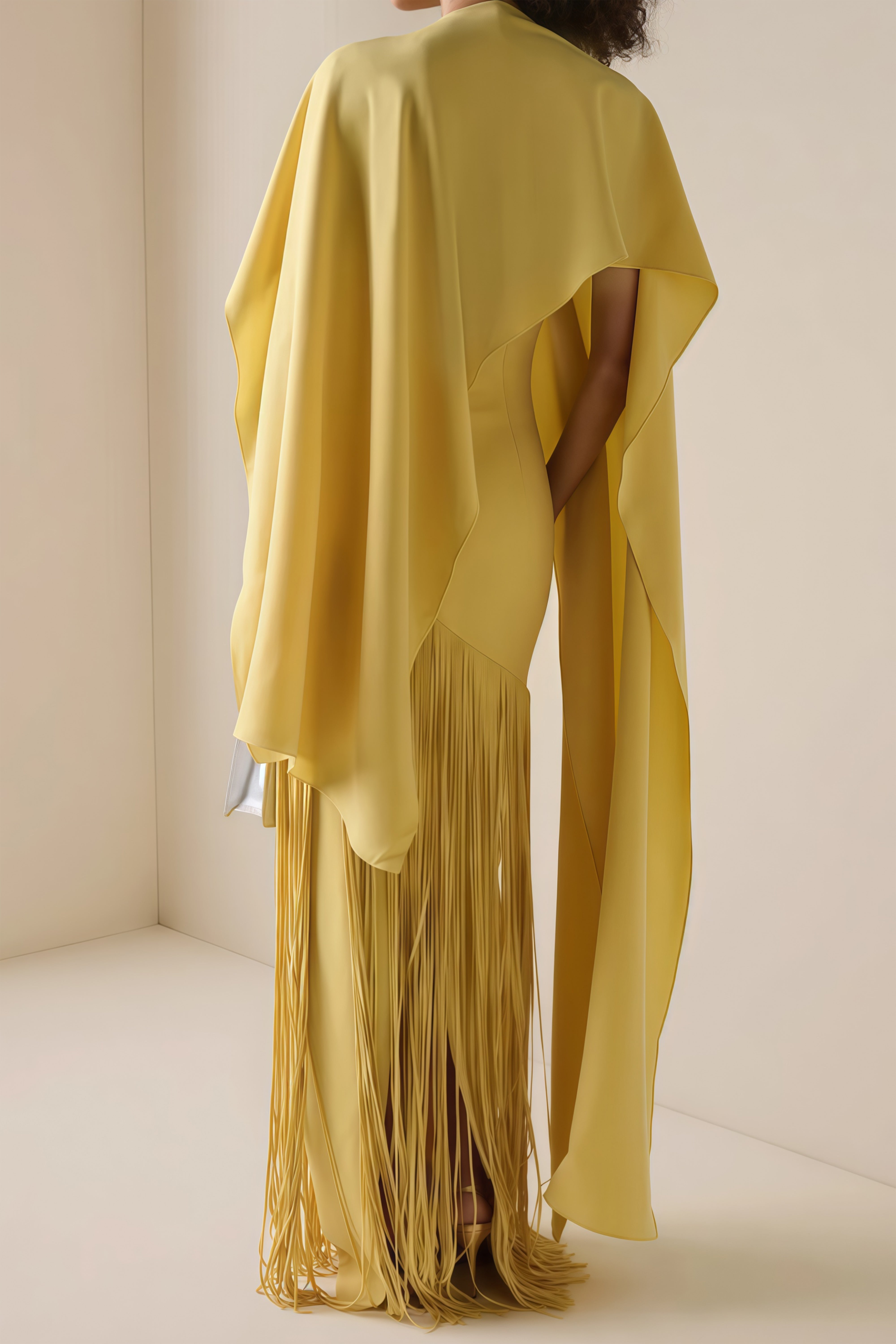 Yellow Fringed Caped Gown