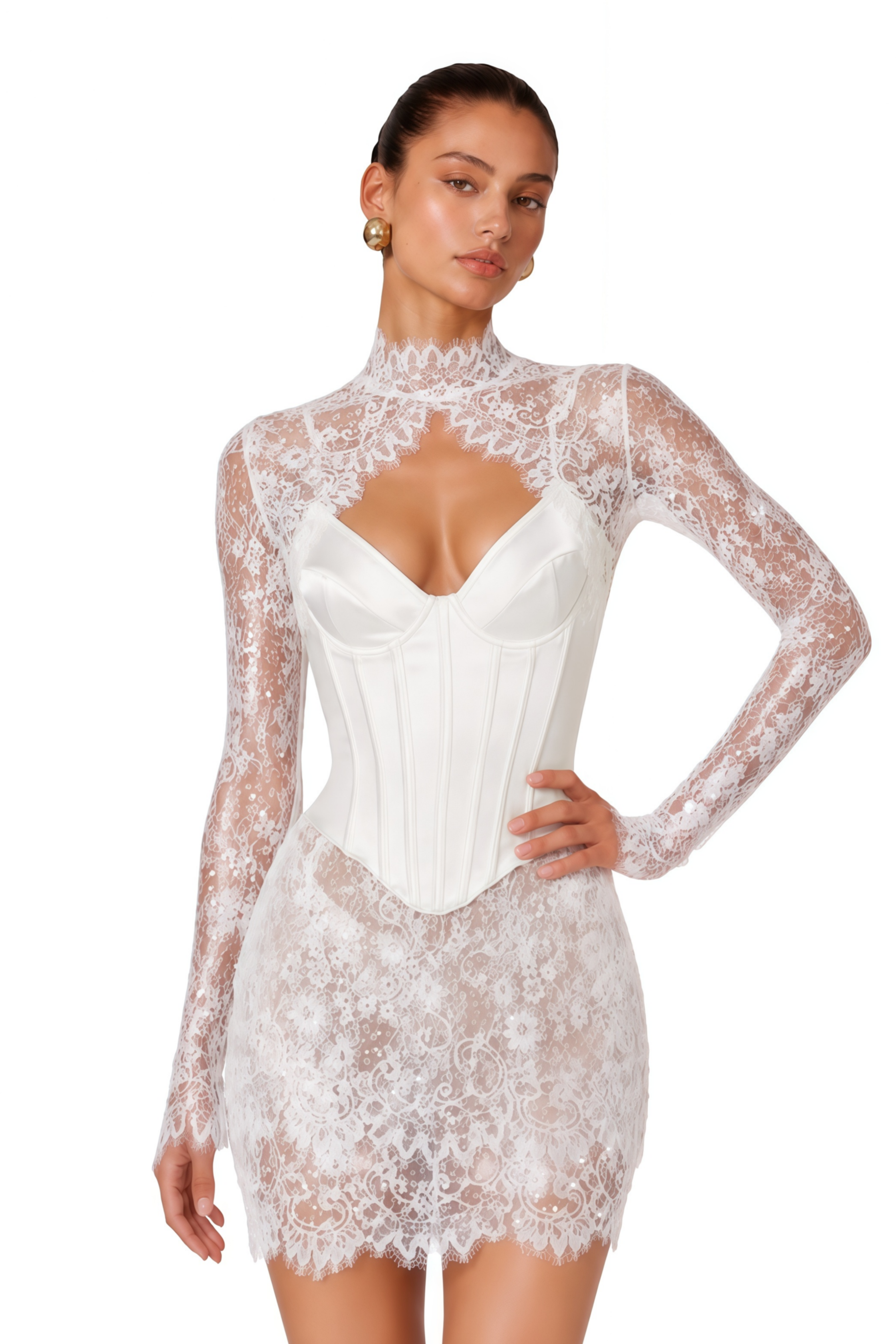 Cecilia White Lace Top & Mini Skirt Set