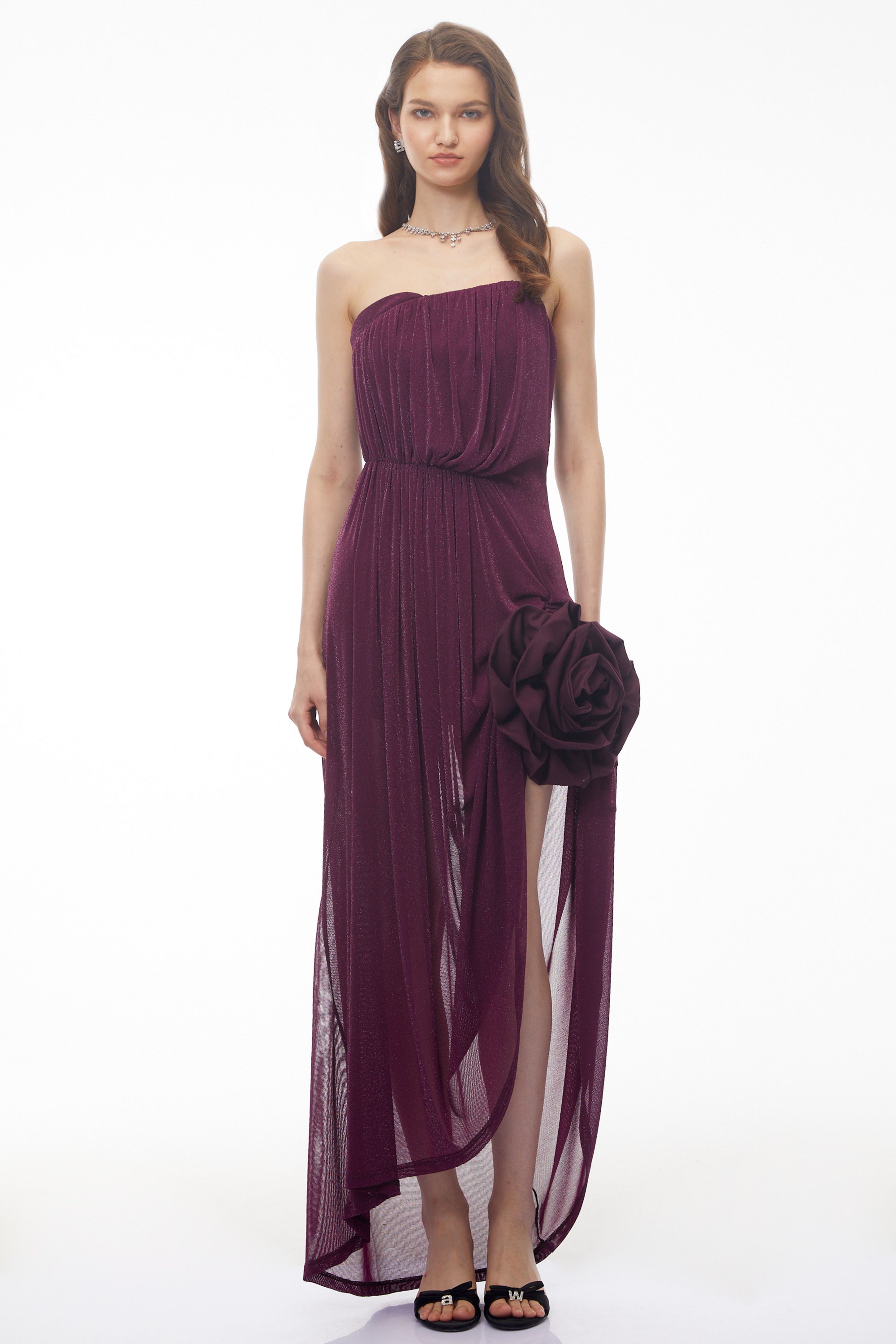 Yelyzaveta Purple Asymmetrical Maxi Dress with 3D Petals (Final Sale-US Only)