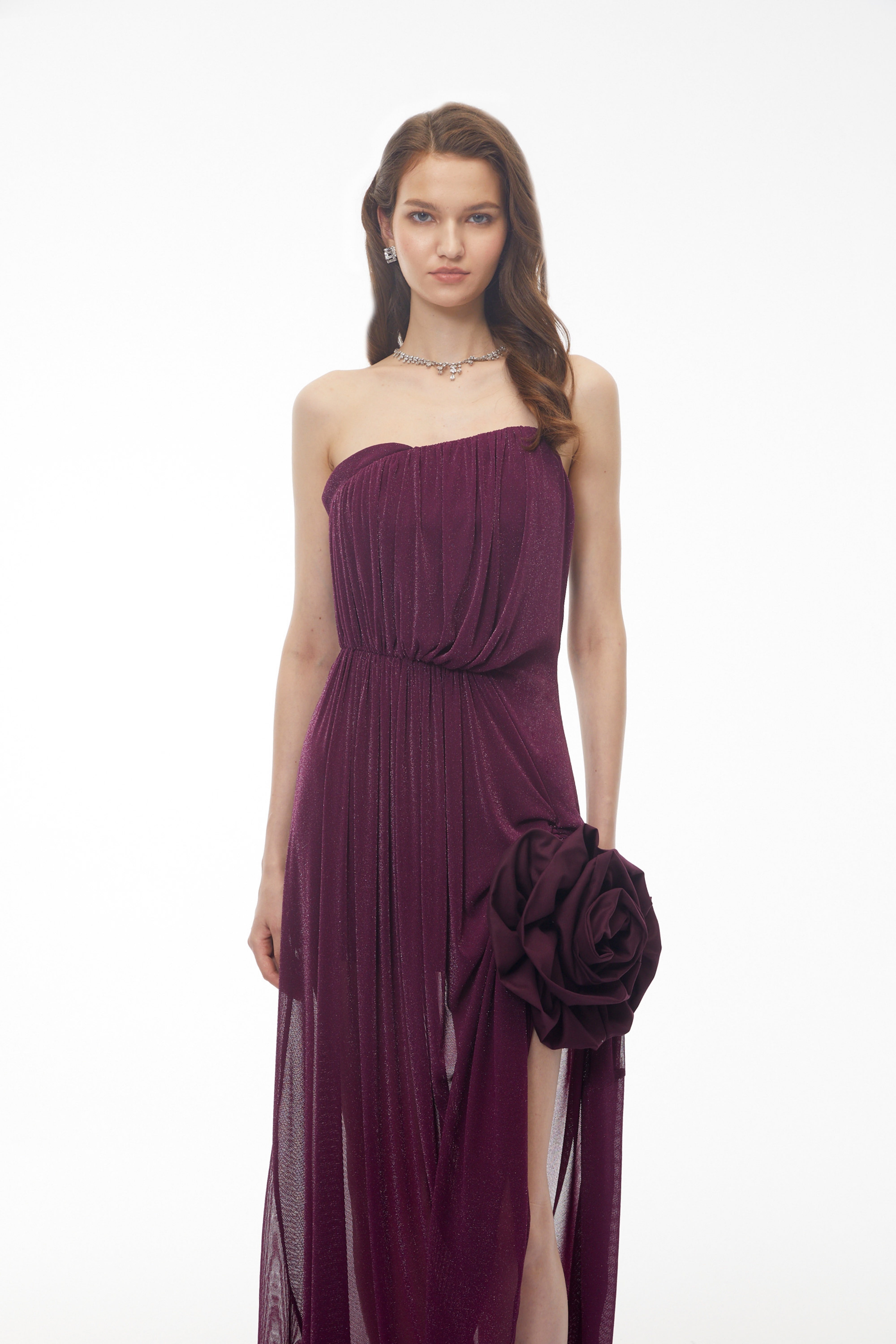 Yelyzaveta Purple Asymmetrical Maxi Dress with 3D Petals (Final Sale-US Only)