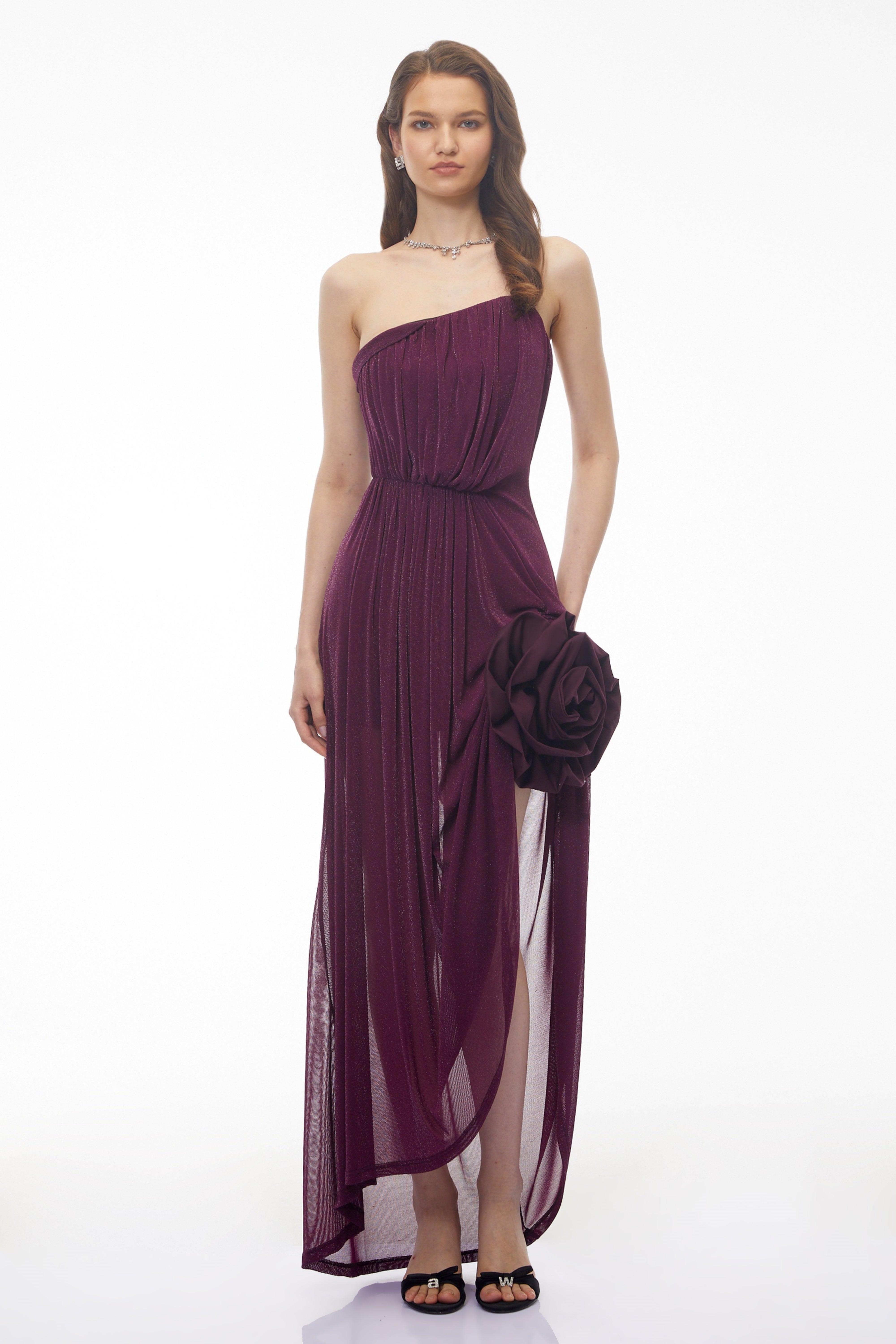 Yelyzaveta Purple Asymmetrical Maxi Dress with 3D Petals (Final Sale-US Only)