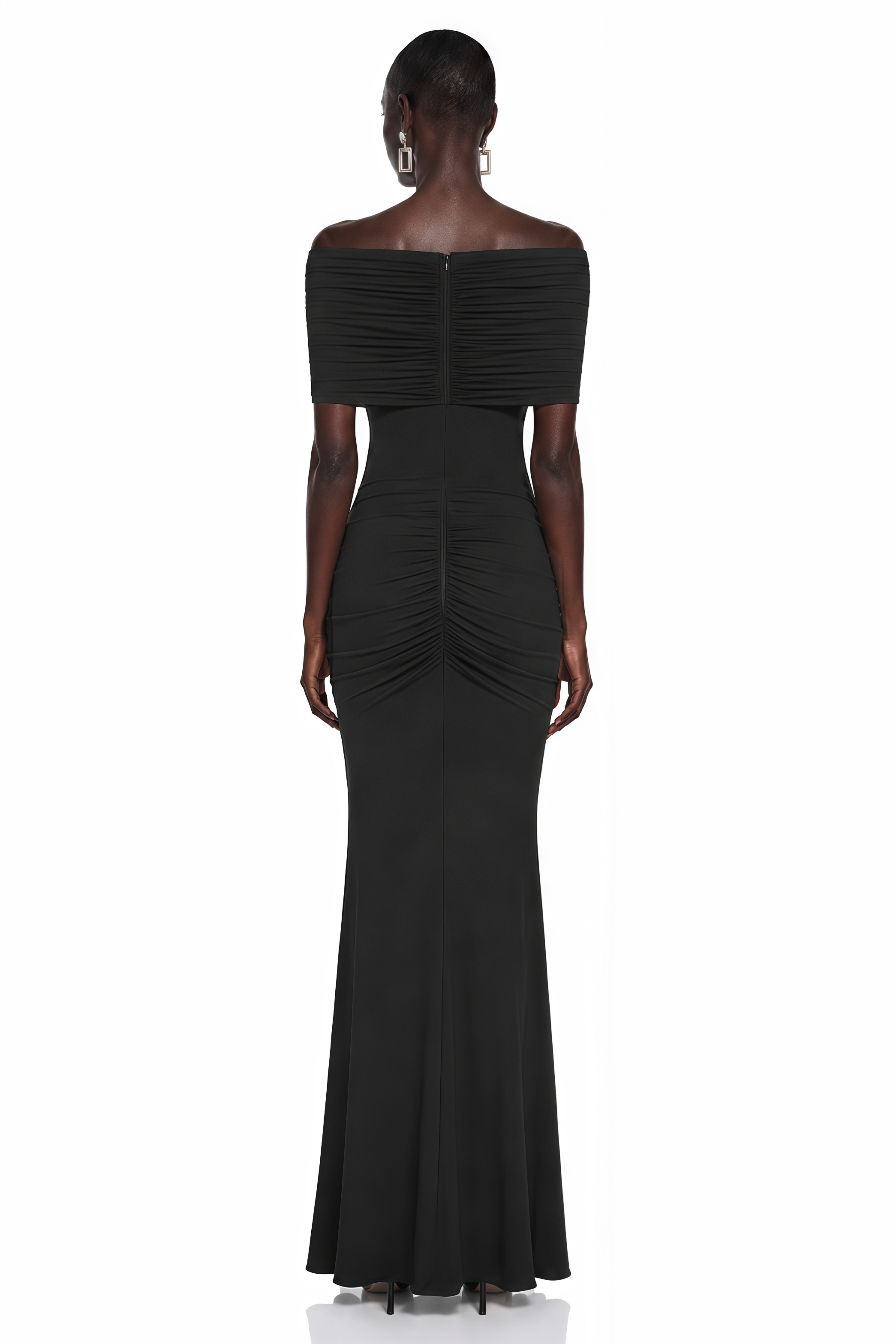Celeste Black Off Shoulder Pleated Maxi Dress