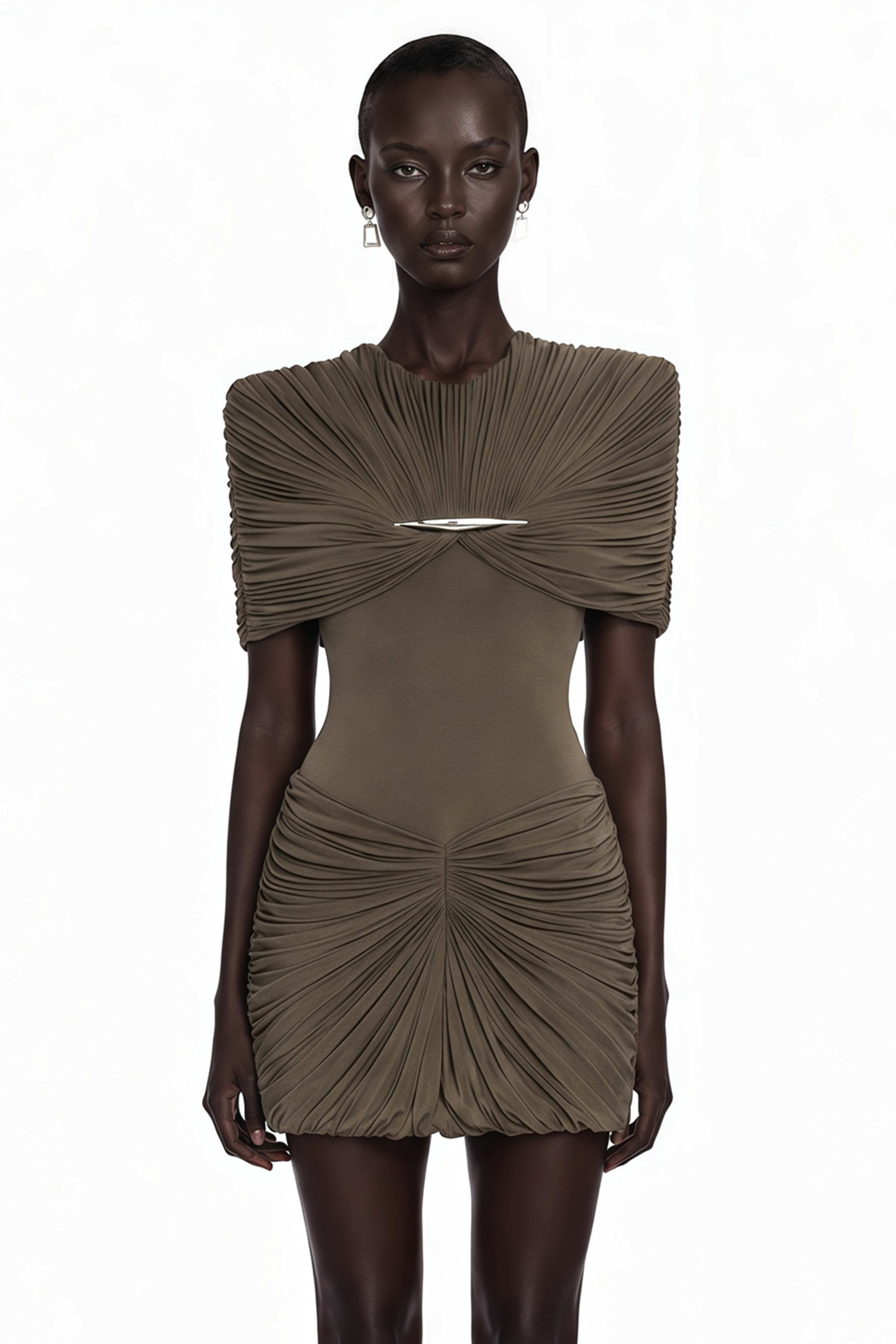 Celeste Chocolate Brown Pleated Cape Mini Dress