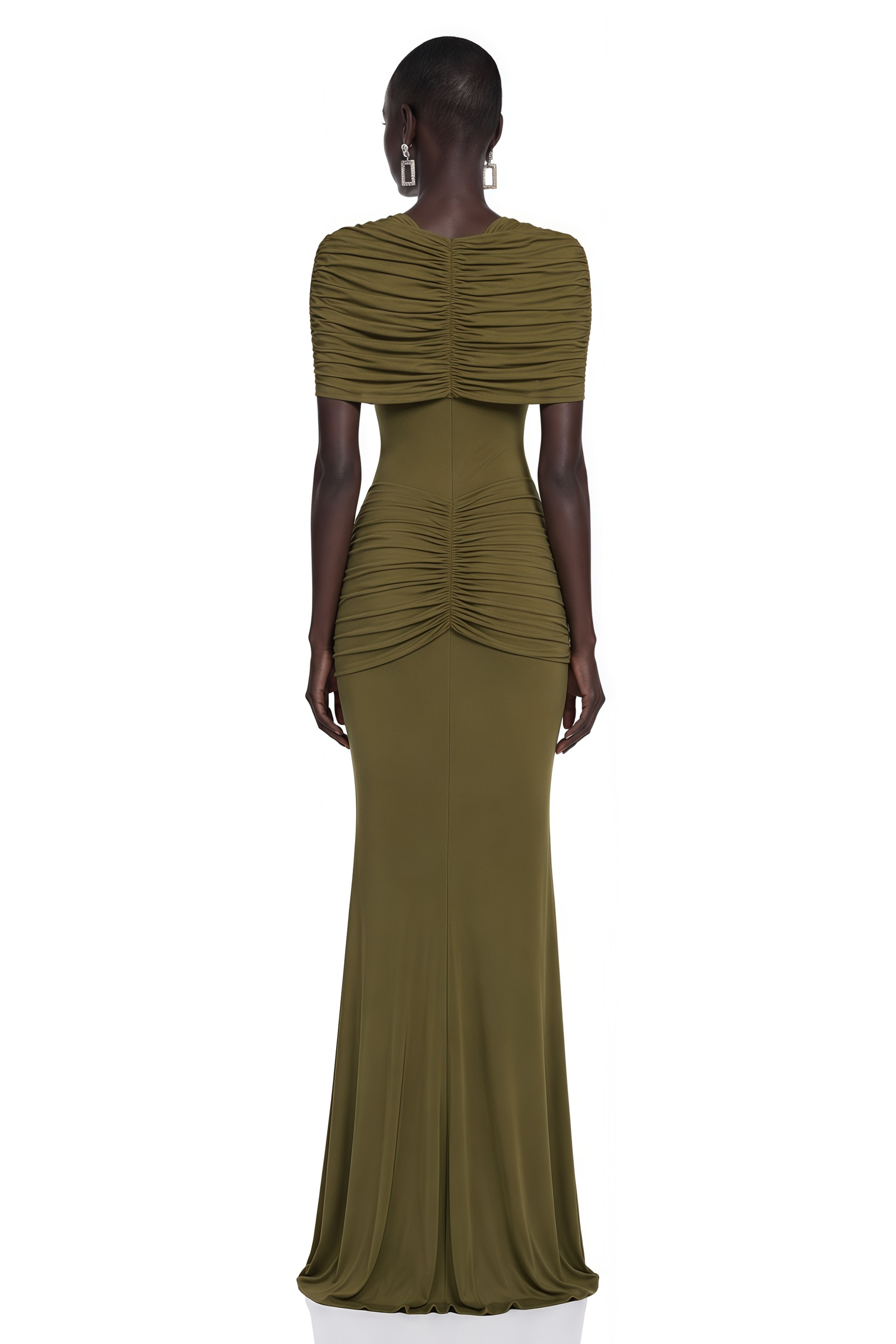 Celeste Green Pleated Cape Maxi Dress