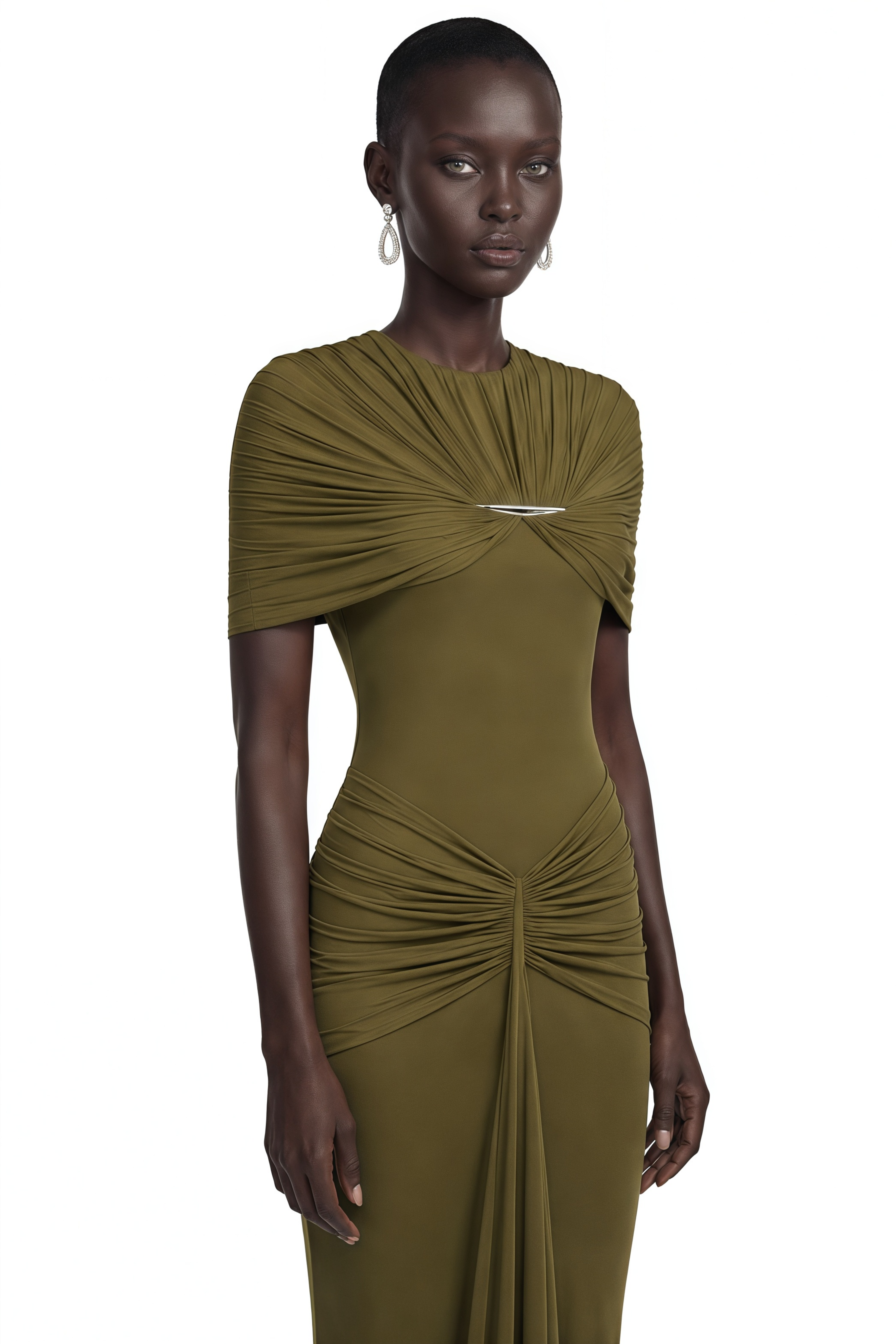 Celeste Green Pleated Cape Maxi Dress