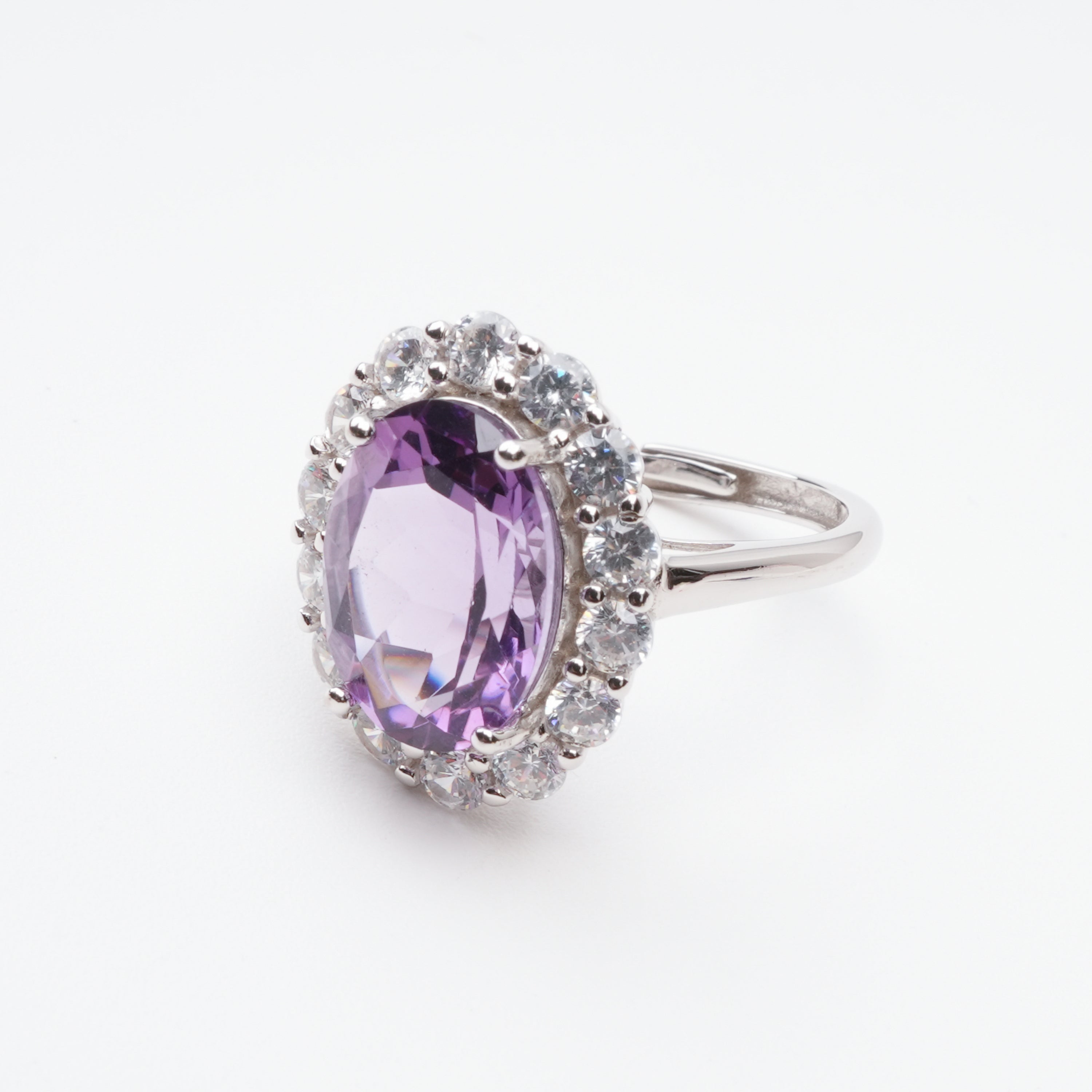 Celeste Purple Amethyst Oval Cut Halo Sterling Silver Ring
