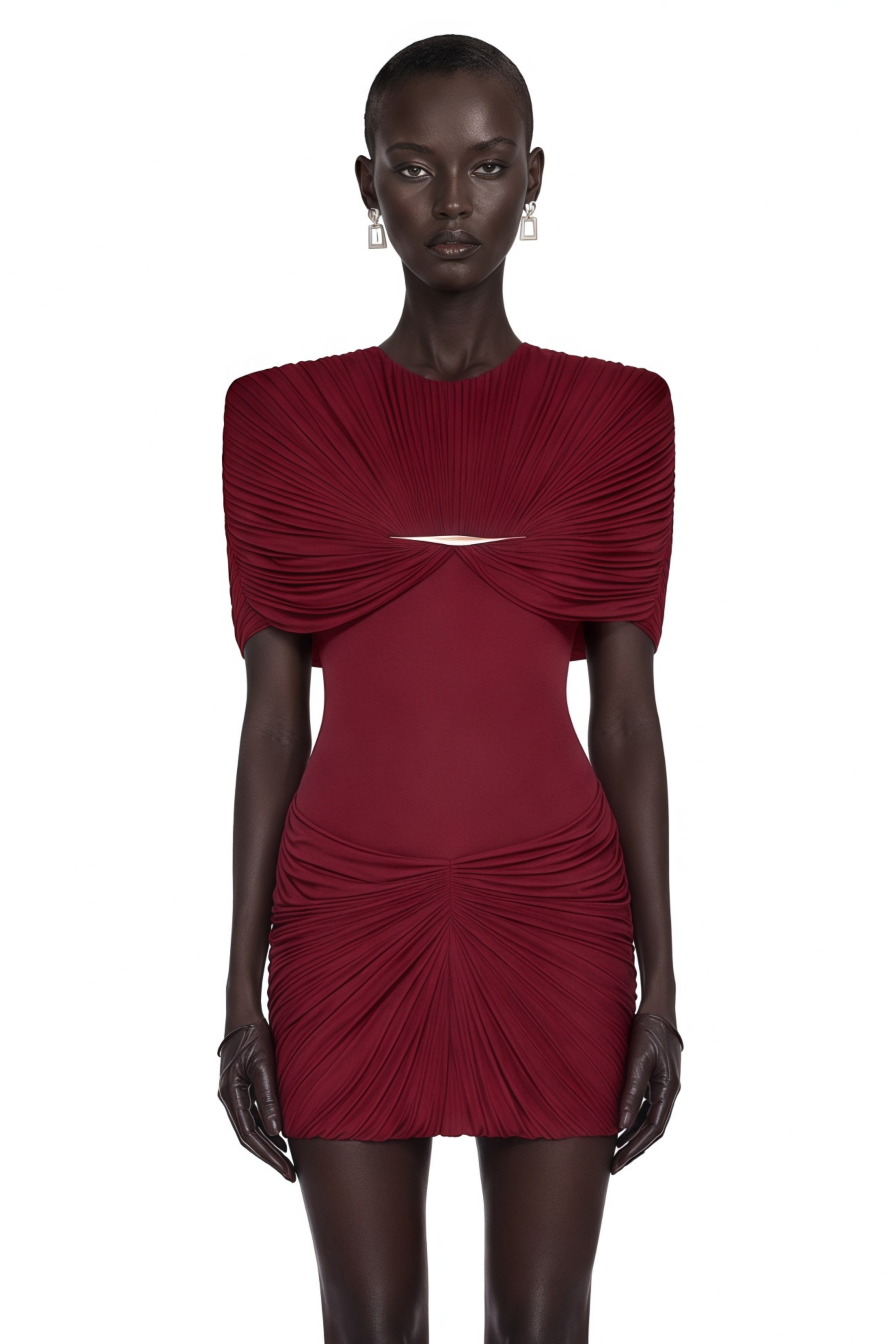 Celeste Red Pleated Cape Mini Dress