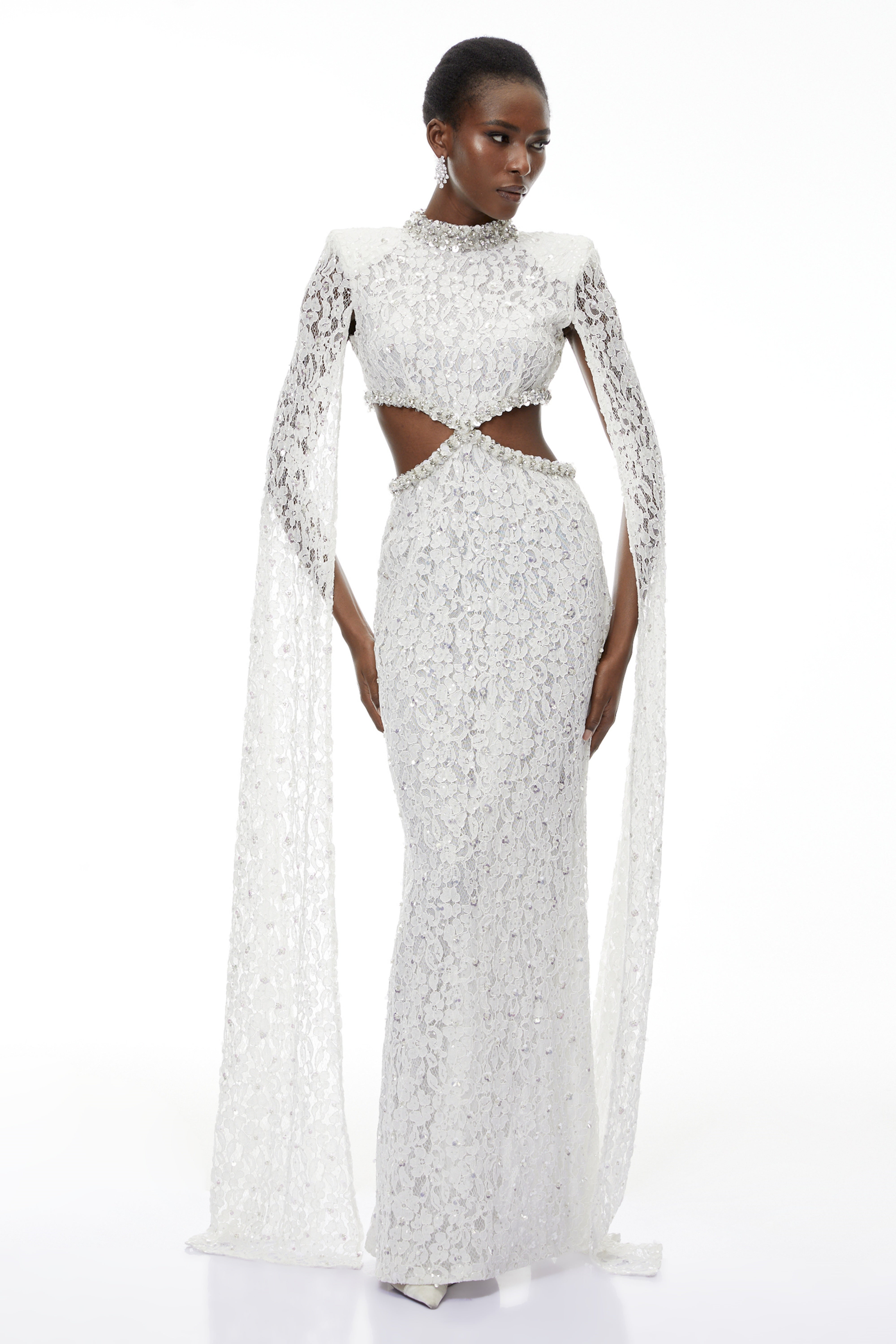 Chakame White Embellished Lace Maxi Dress (Final Sale-US Only)