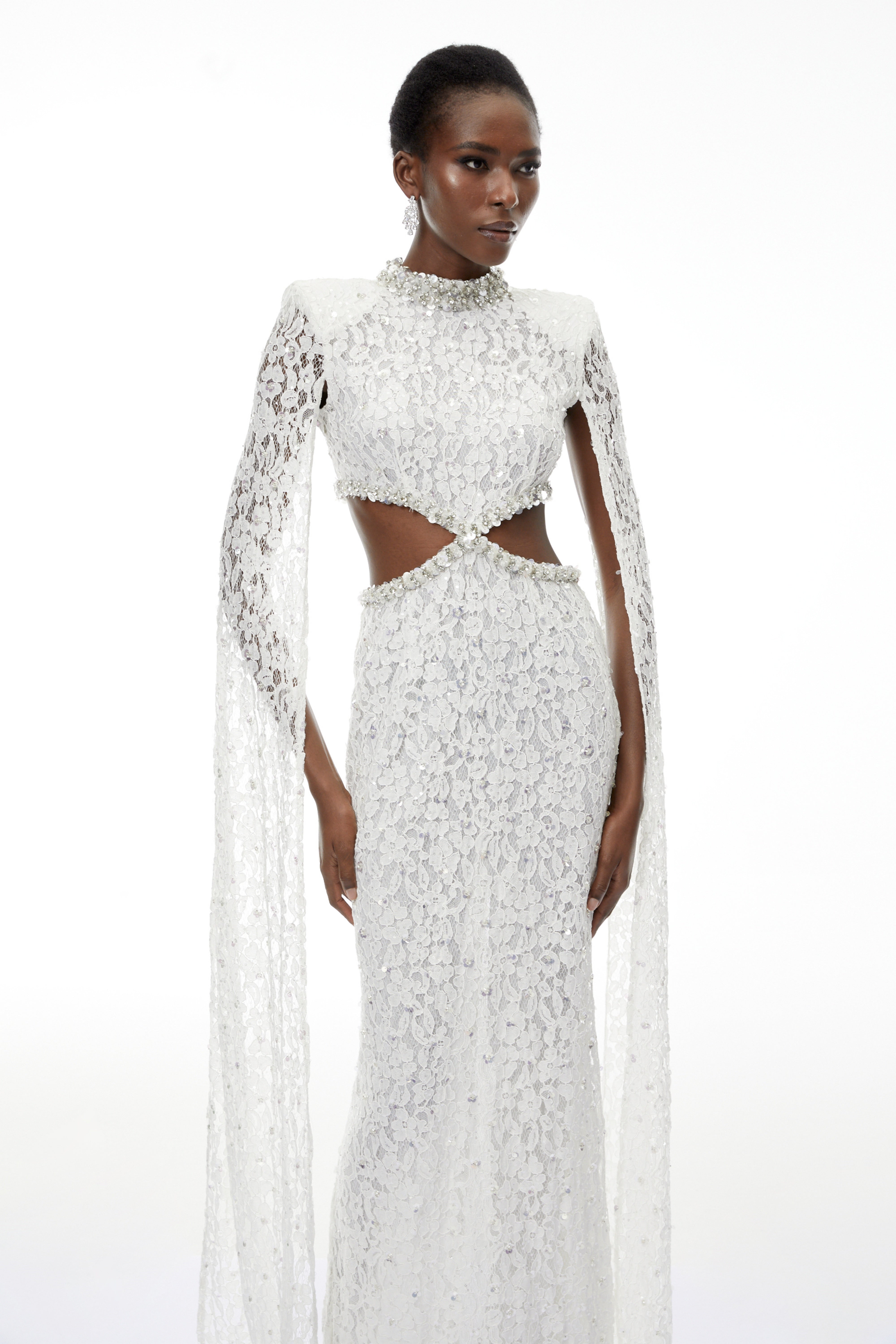 Chakame White Embellished Lace Maxi Dress (Final Sale-US Only)
