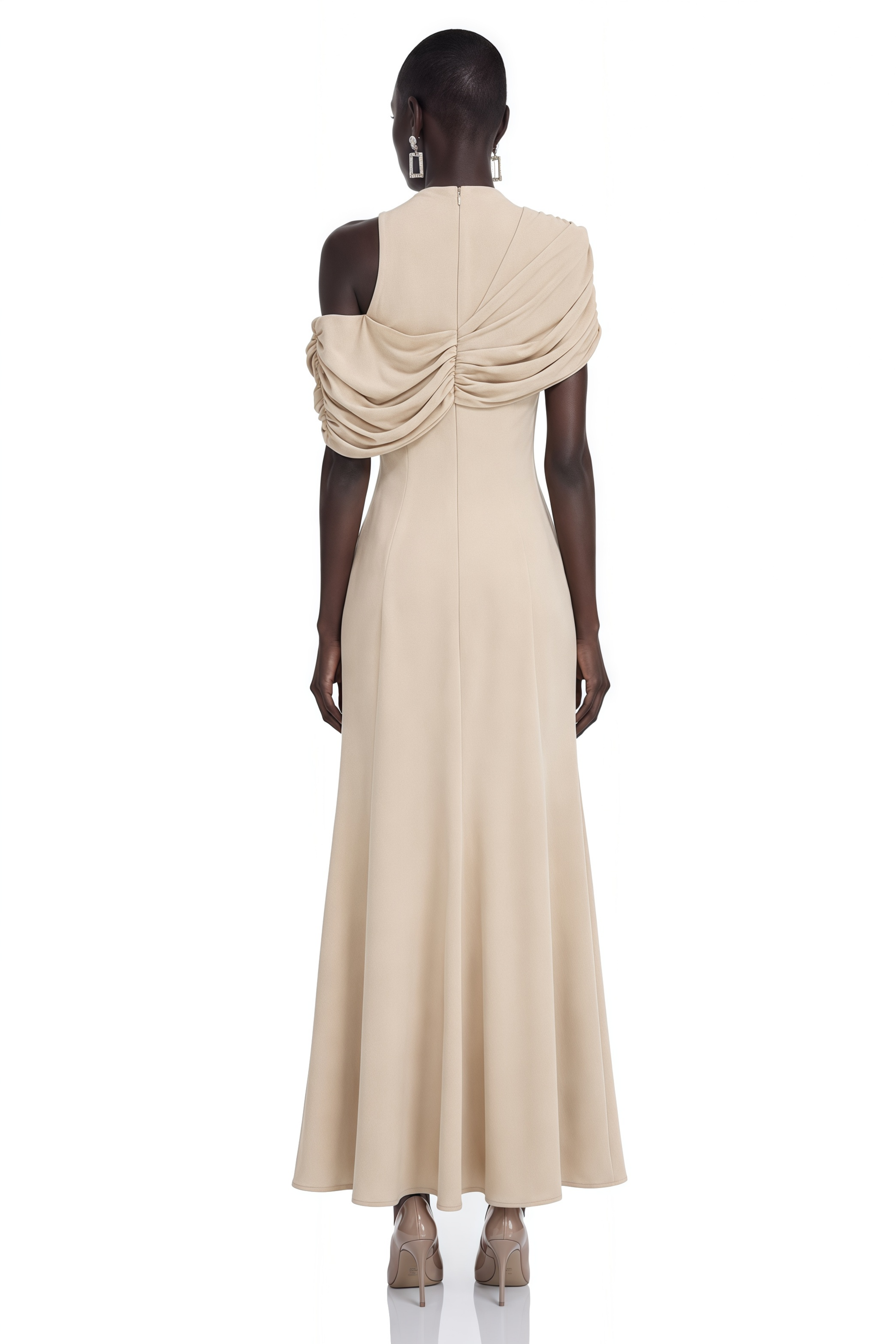 Charlotte Khaki Draped Asymmetrical Maxi Dress