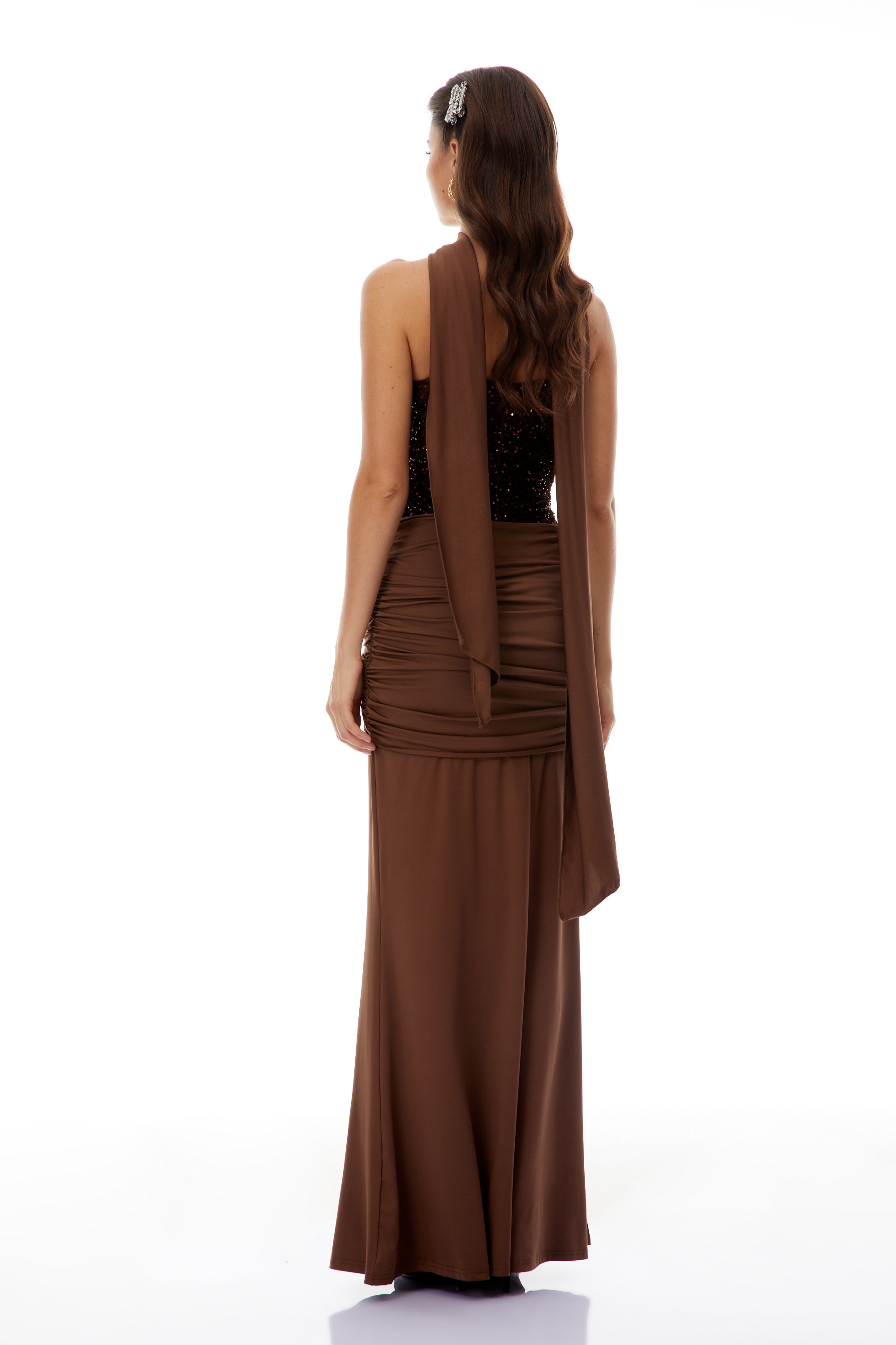 Christine Brown Off Shoulder Draped Maxi Dress (Final Sale)