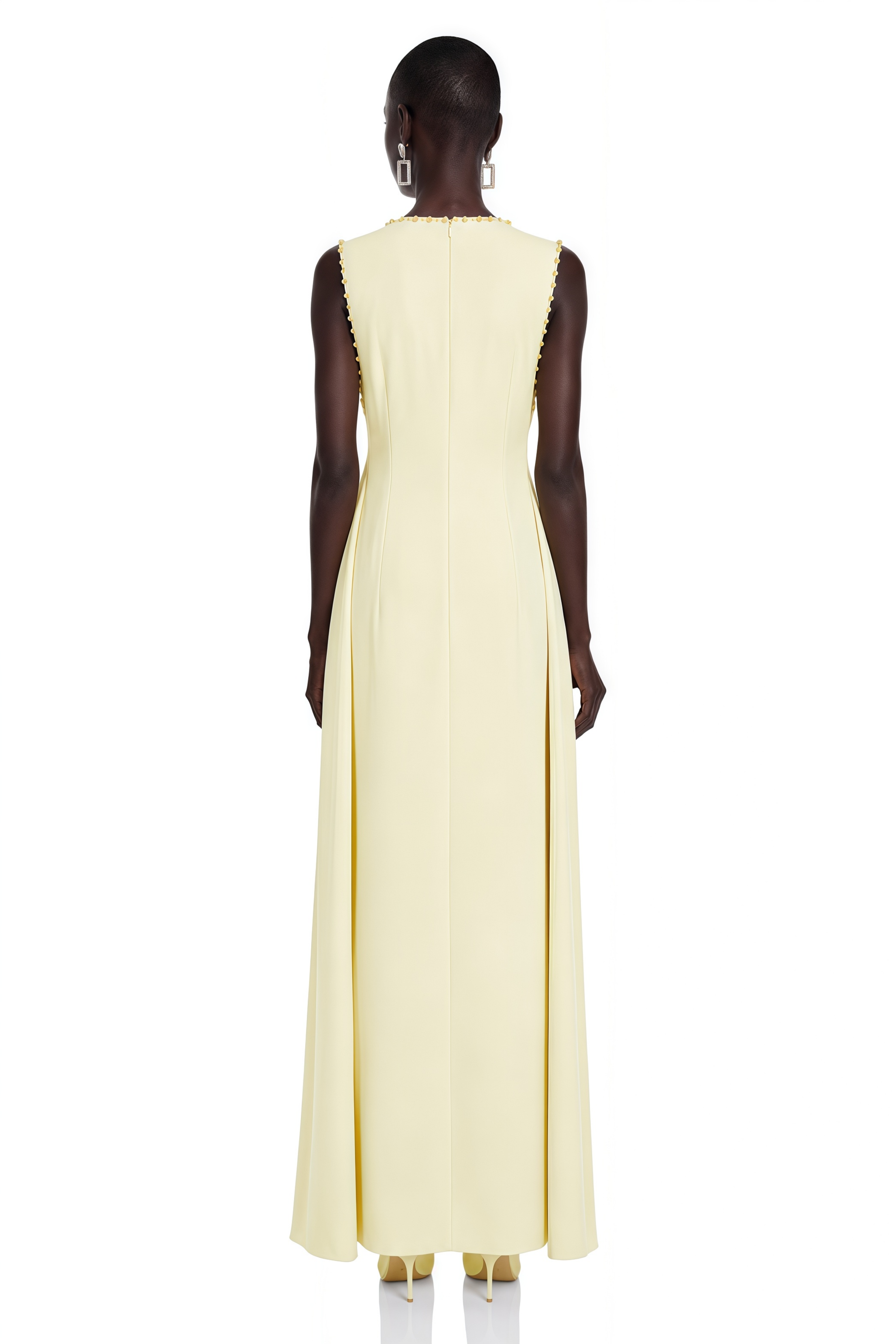 Clarisse Yellow Rhinestone Front A-Line Maxi Dress
