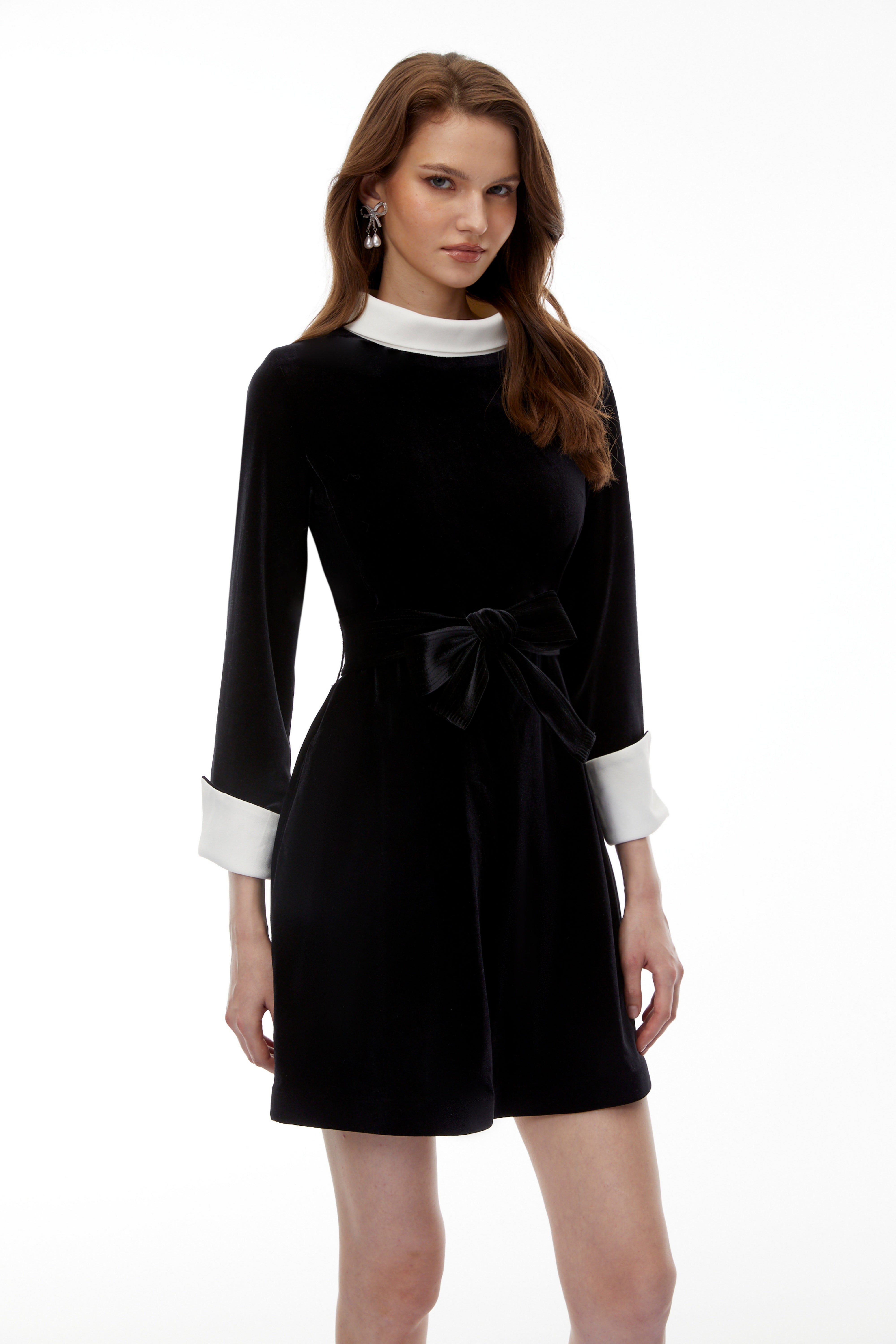 Clementine Black Belted Velvet Mini Dress (Final Sale)