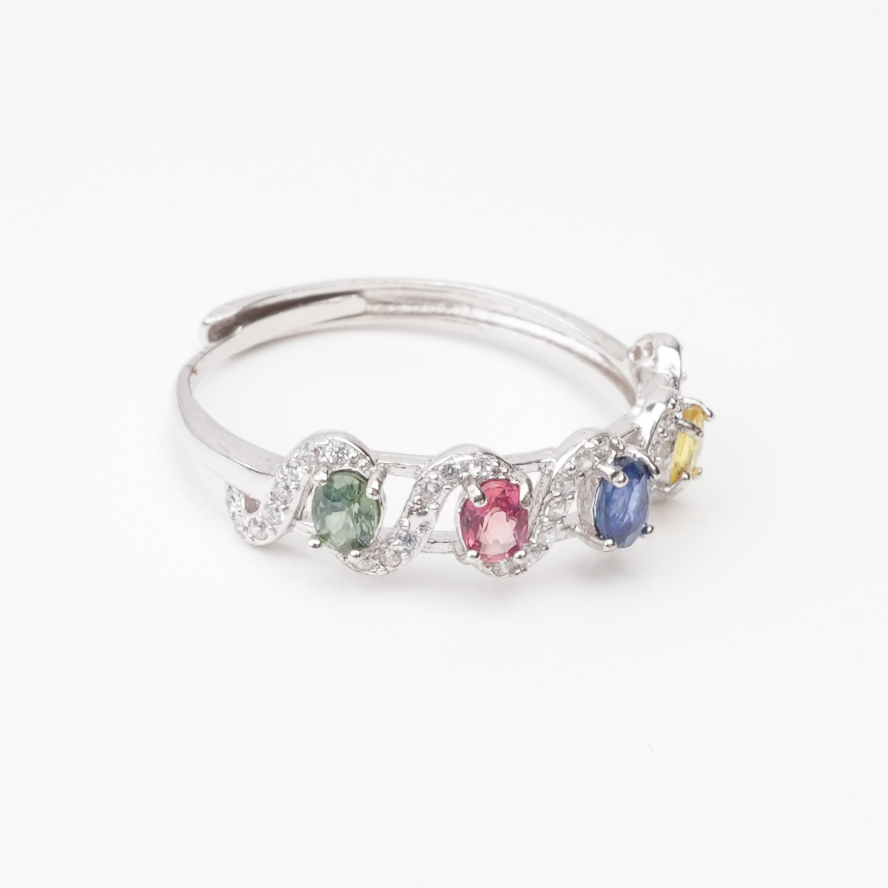 Colette Multicolor Oval Cut Wavy Ribbon Sterling Silver Ring