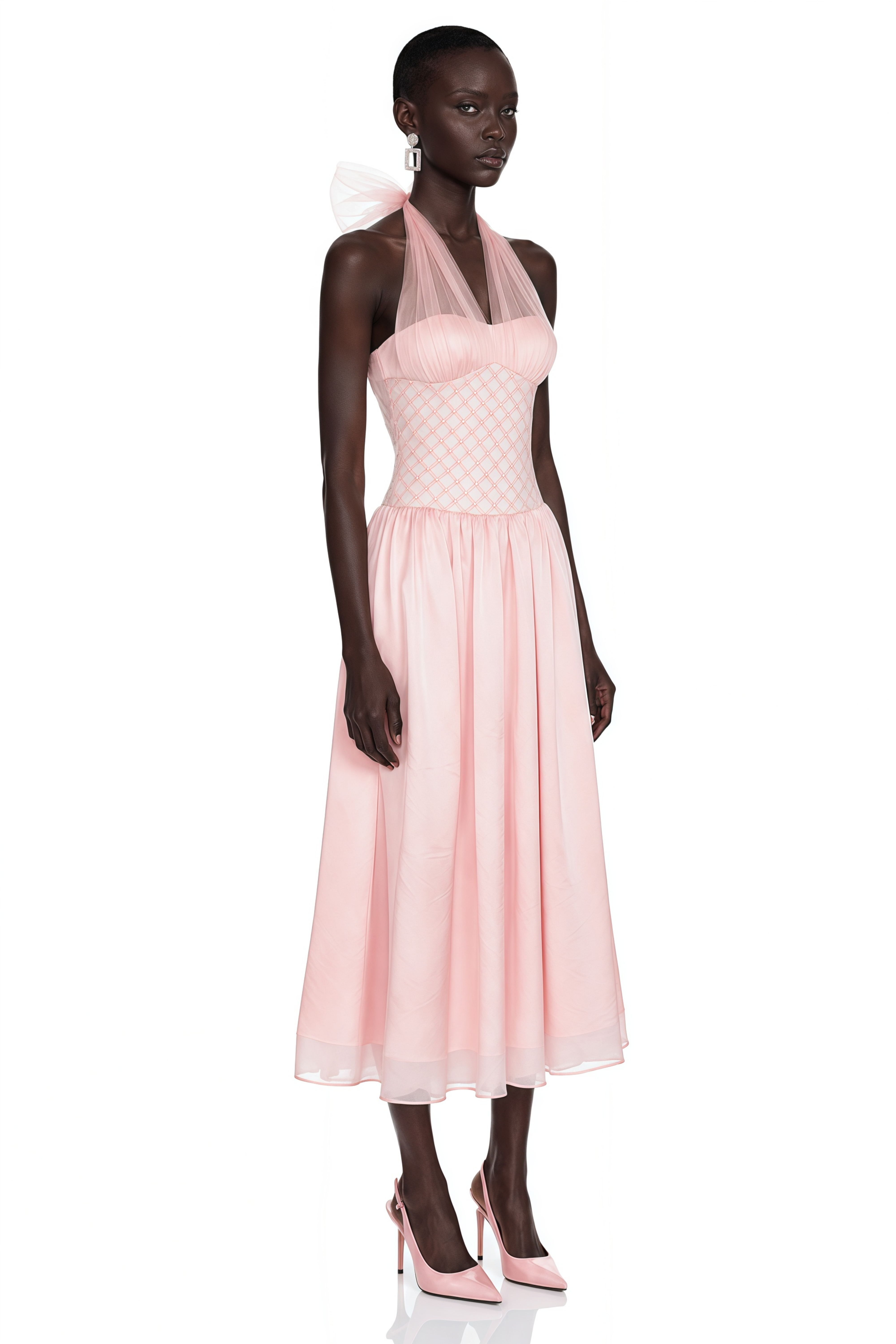 Constantia Pink Halterneck Sequin Midi Dress