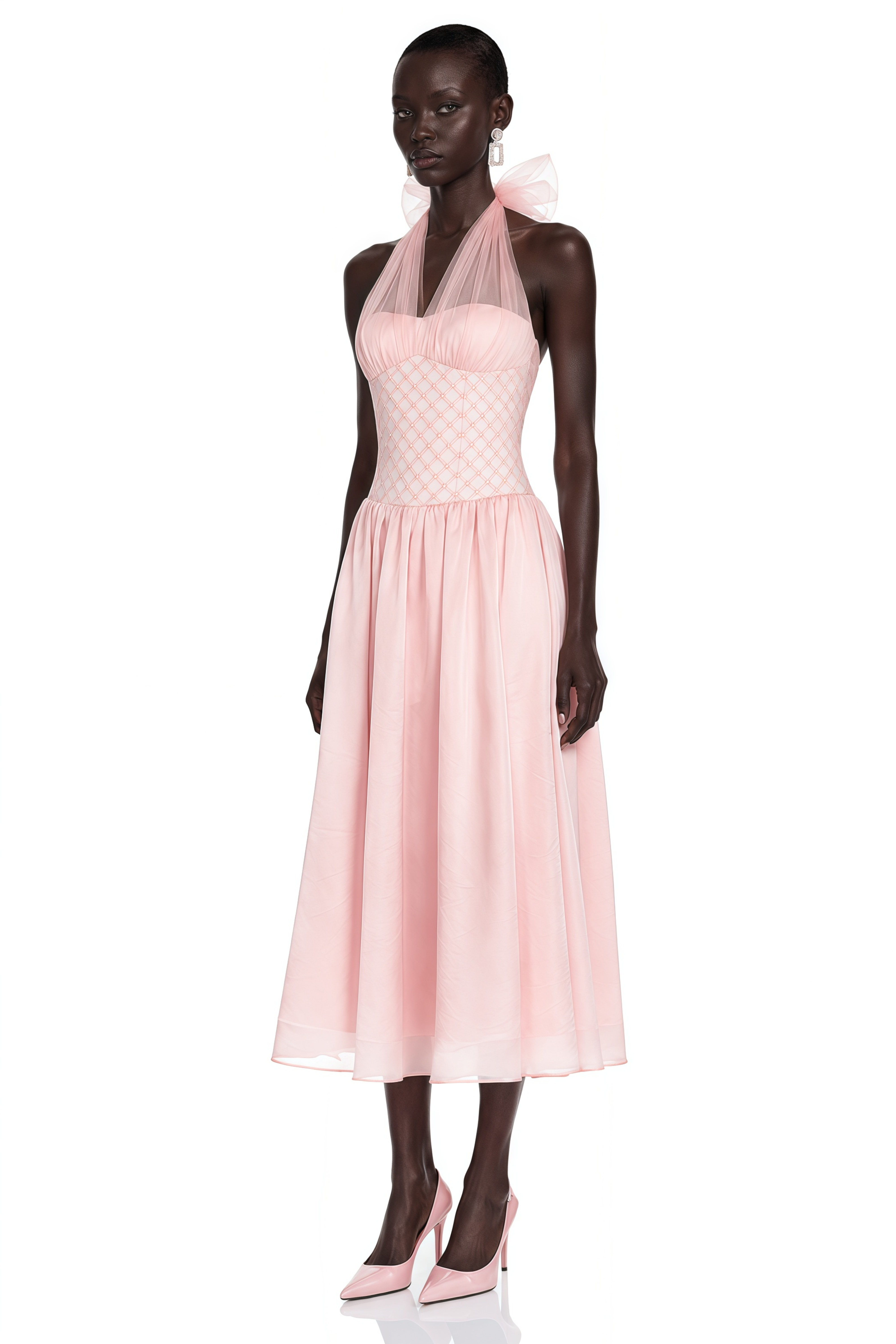 Constantia Pink Halterneck Sequin Midi Dress