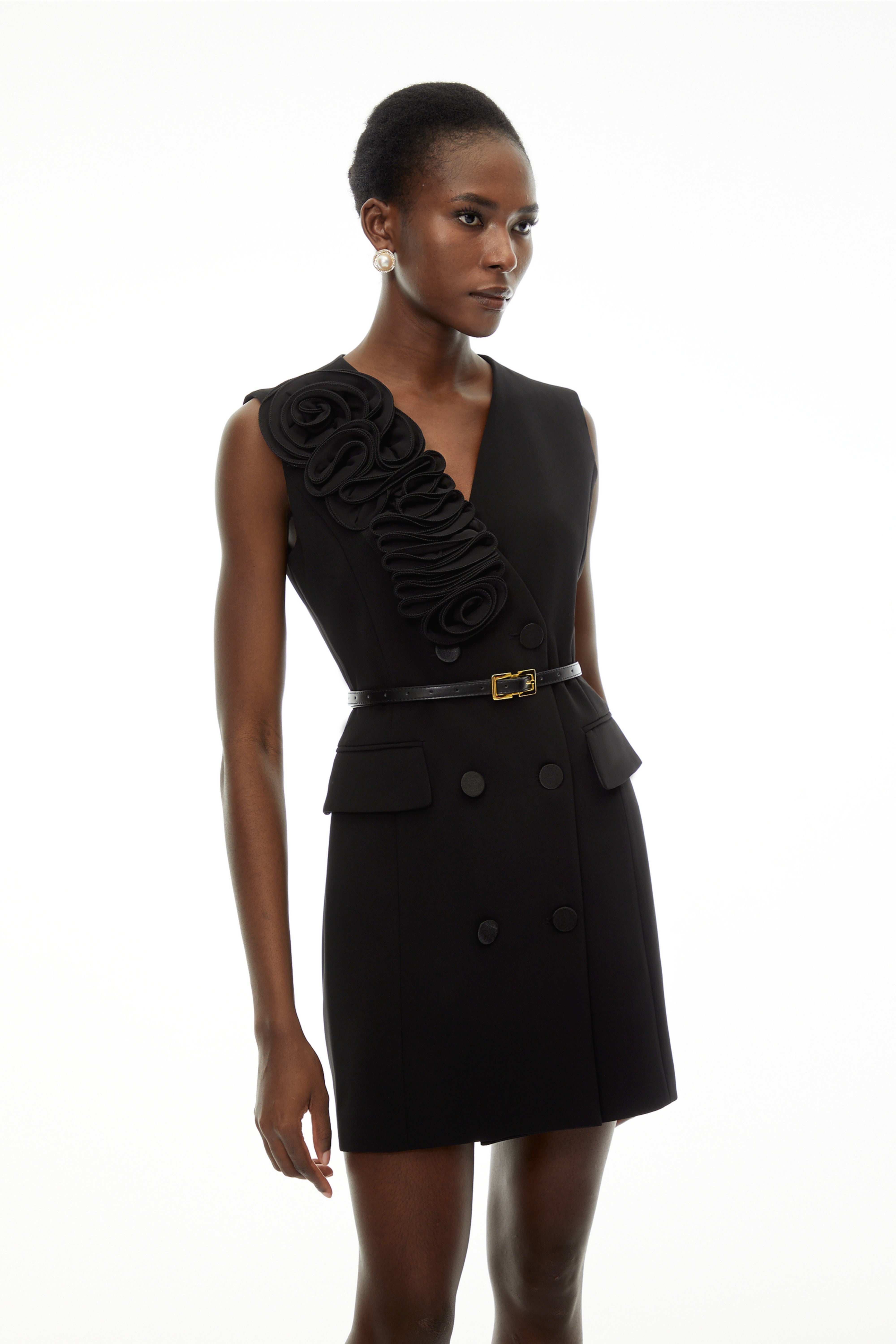 Cordelia Black Sleeveless Mini Dress with 3D Florals (Final Sale)