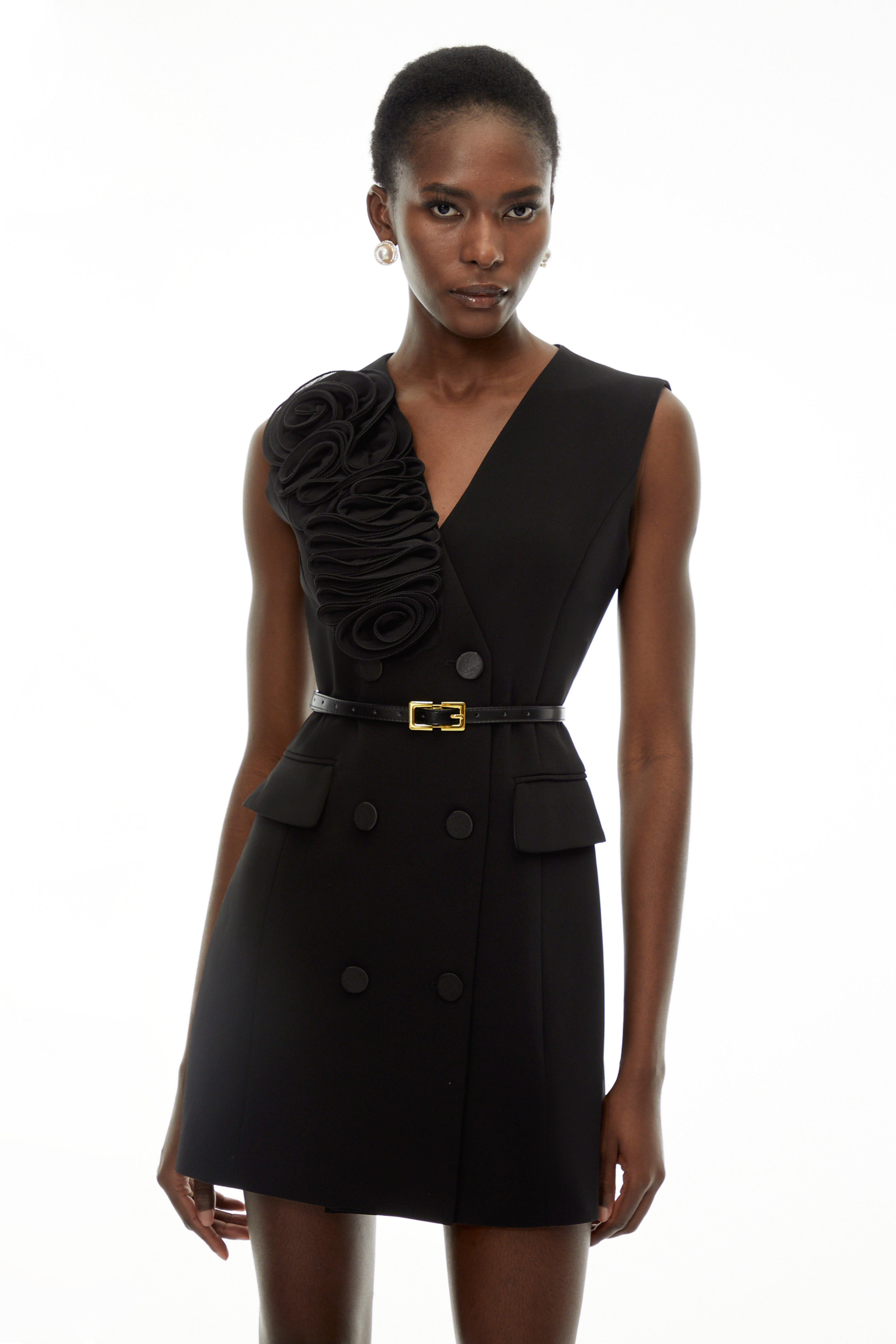 Cordelia Black Sleeveless Mini Dress with 3D Florals (Final Sale)