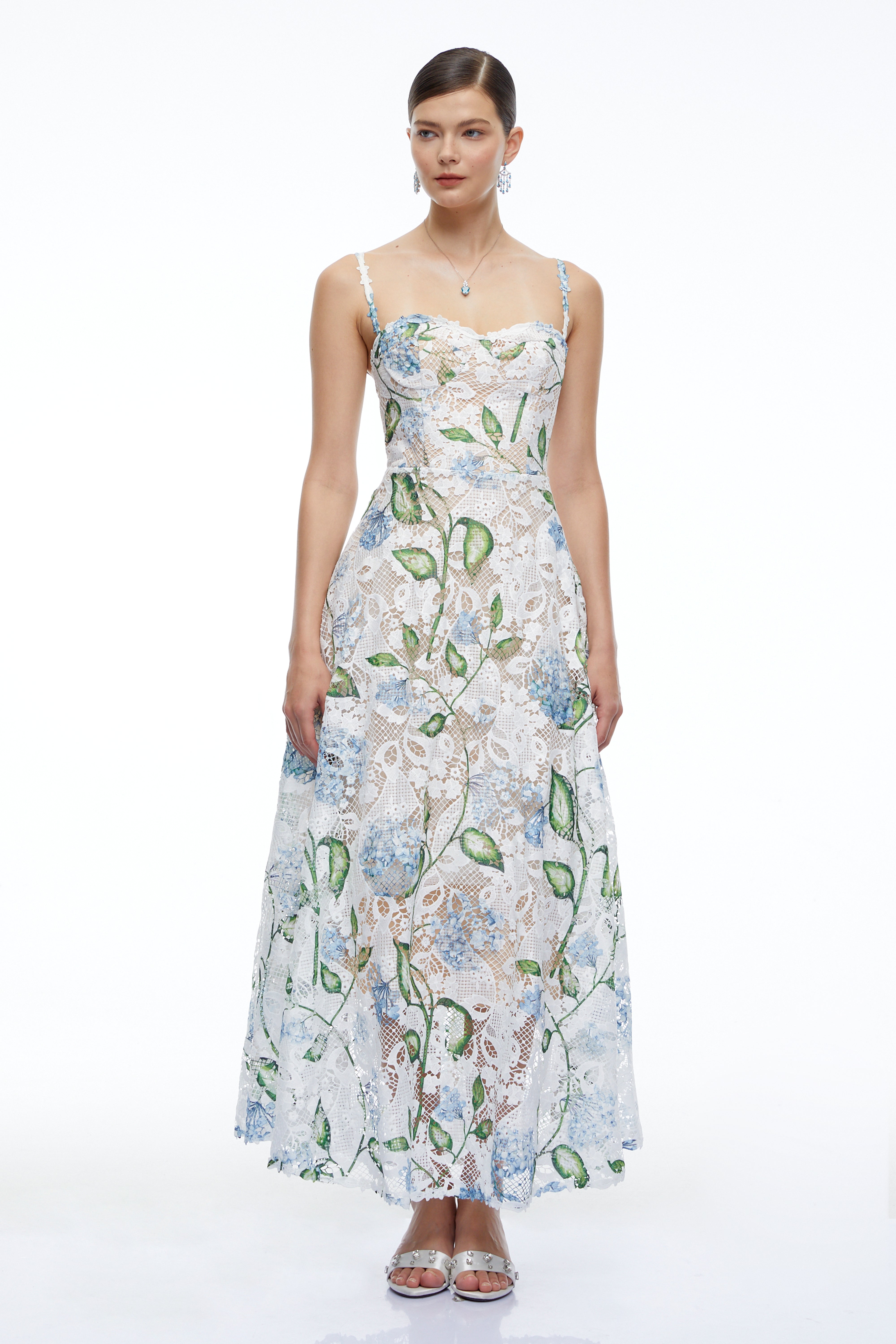Corisande Blue Floral Lace Maxi Dress