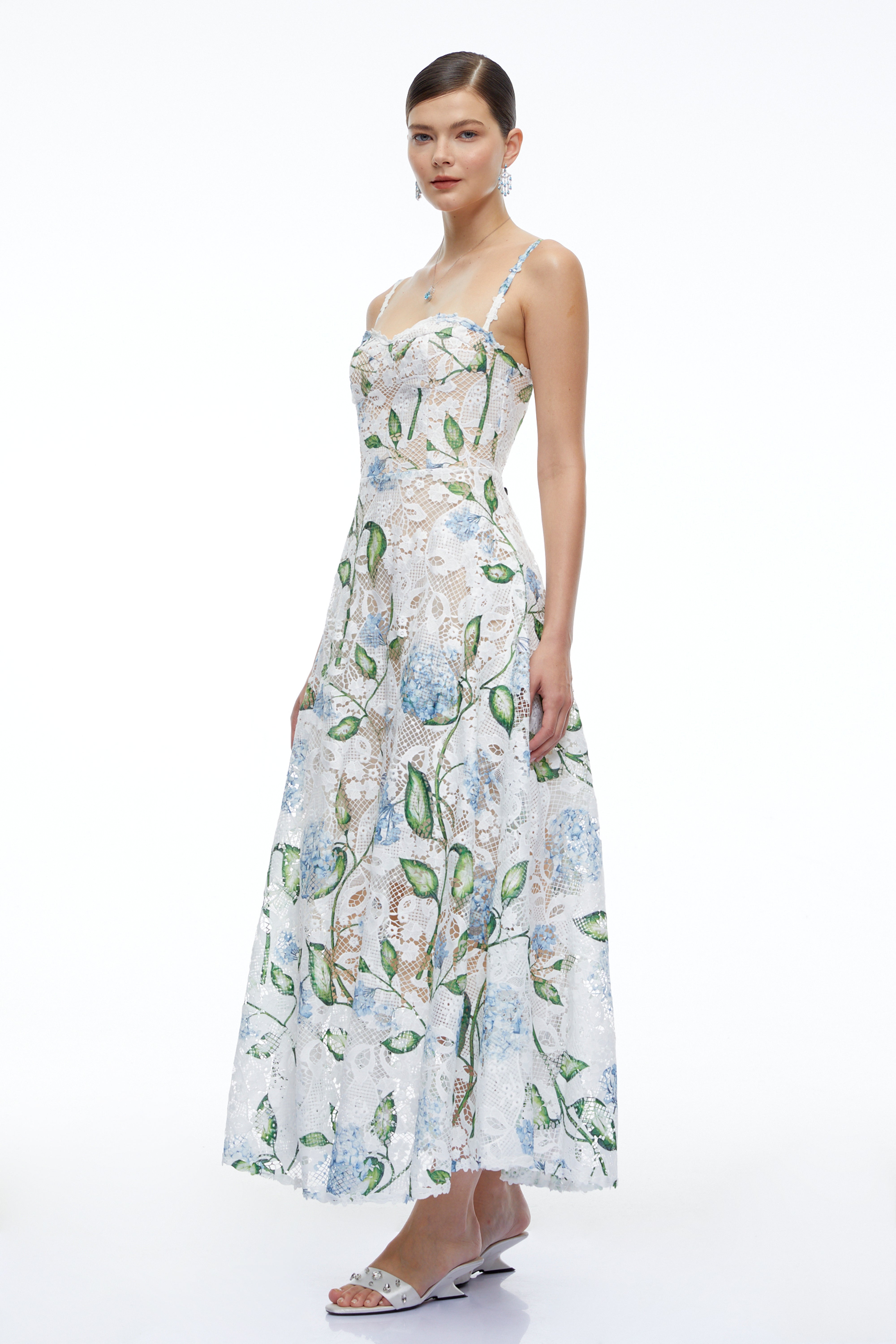 Corisande Blue Floral Lace Maxi Dress