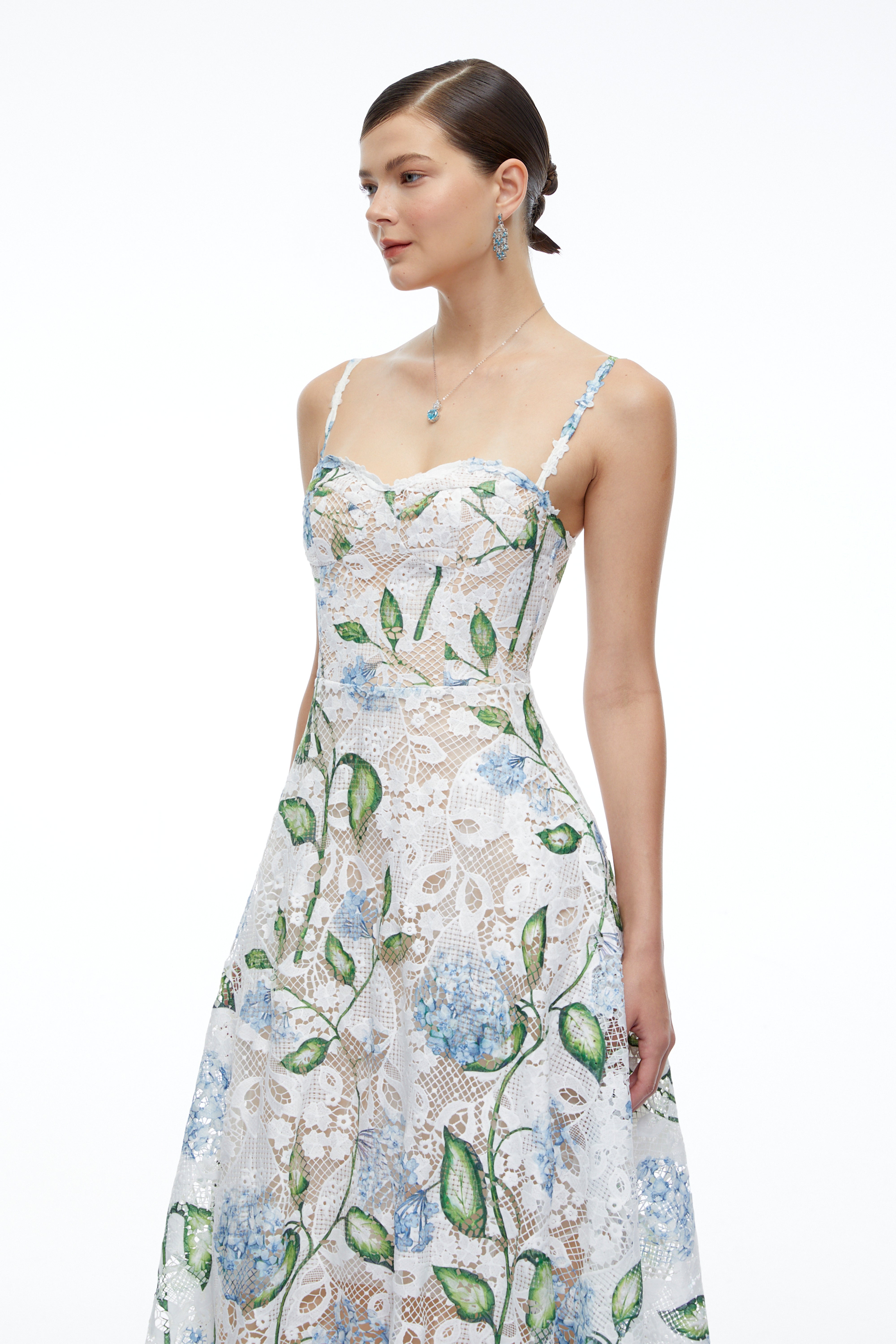 Corisande Blue Floral Lace Maxi Dress