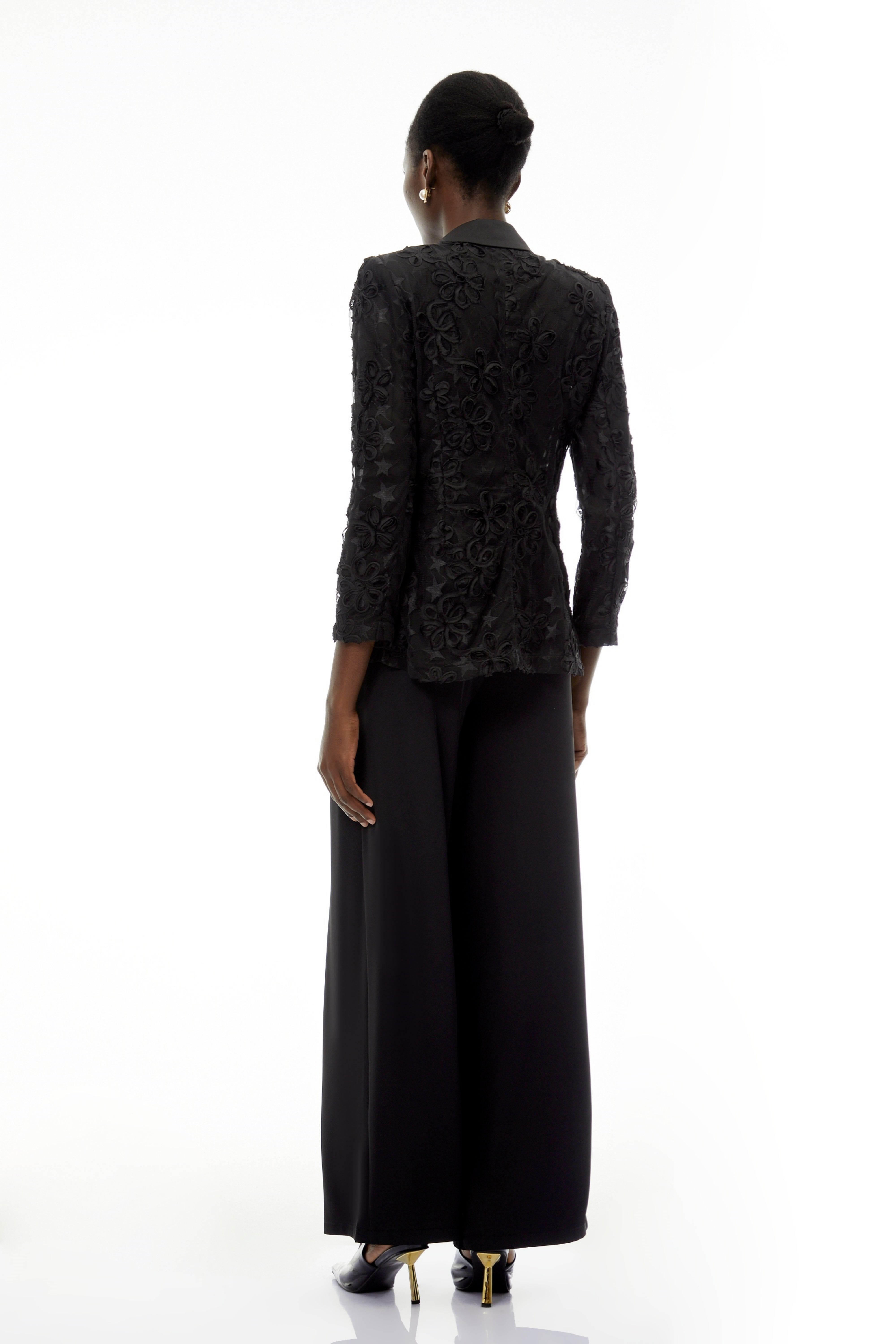 Cosima Black Floral Blazer with Lapel Collar